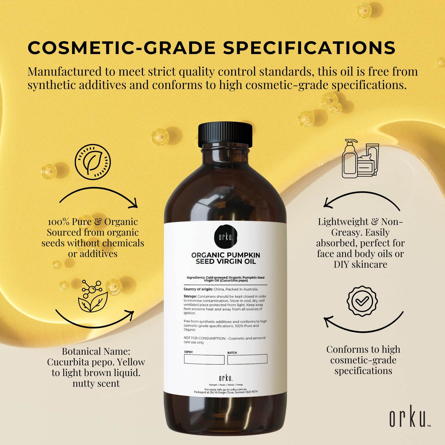 Orku Organic Pumpkin Seed Virgin Oil Cold Pressed Cosmetic Grade
