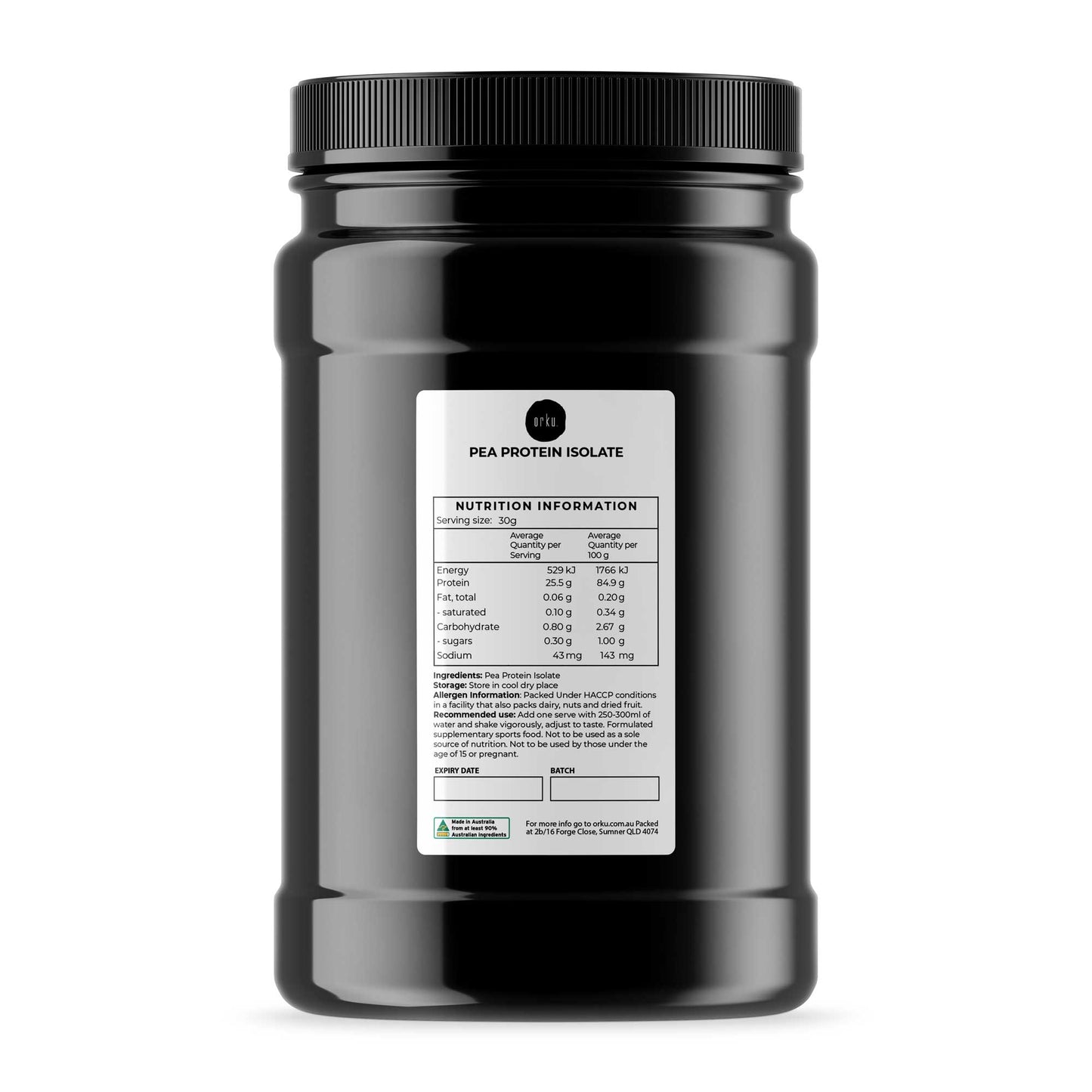 Orku Pea Protein Isolate Powder - High Protein Plant Based Unsweetened Jar