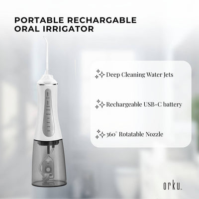 Orku Portable Oral Irrigator Flosser 350ml - Rechargeable Teeth Cleaner