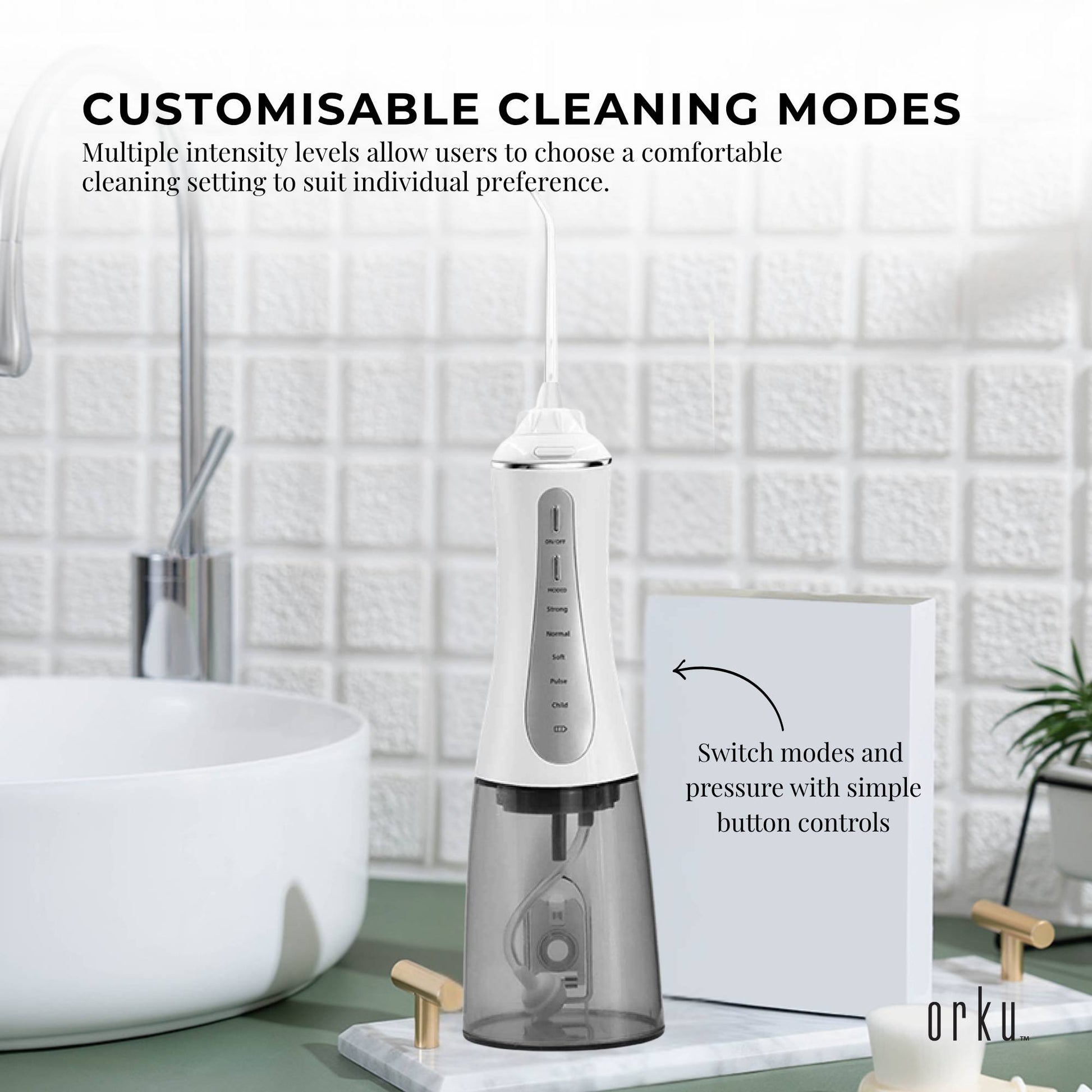 Orku Portable Oral Irrigator Flosser 350ml - Rechargeable Water Dental Teeth Cleaner