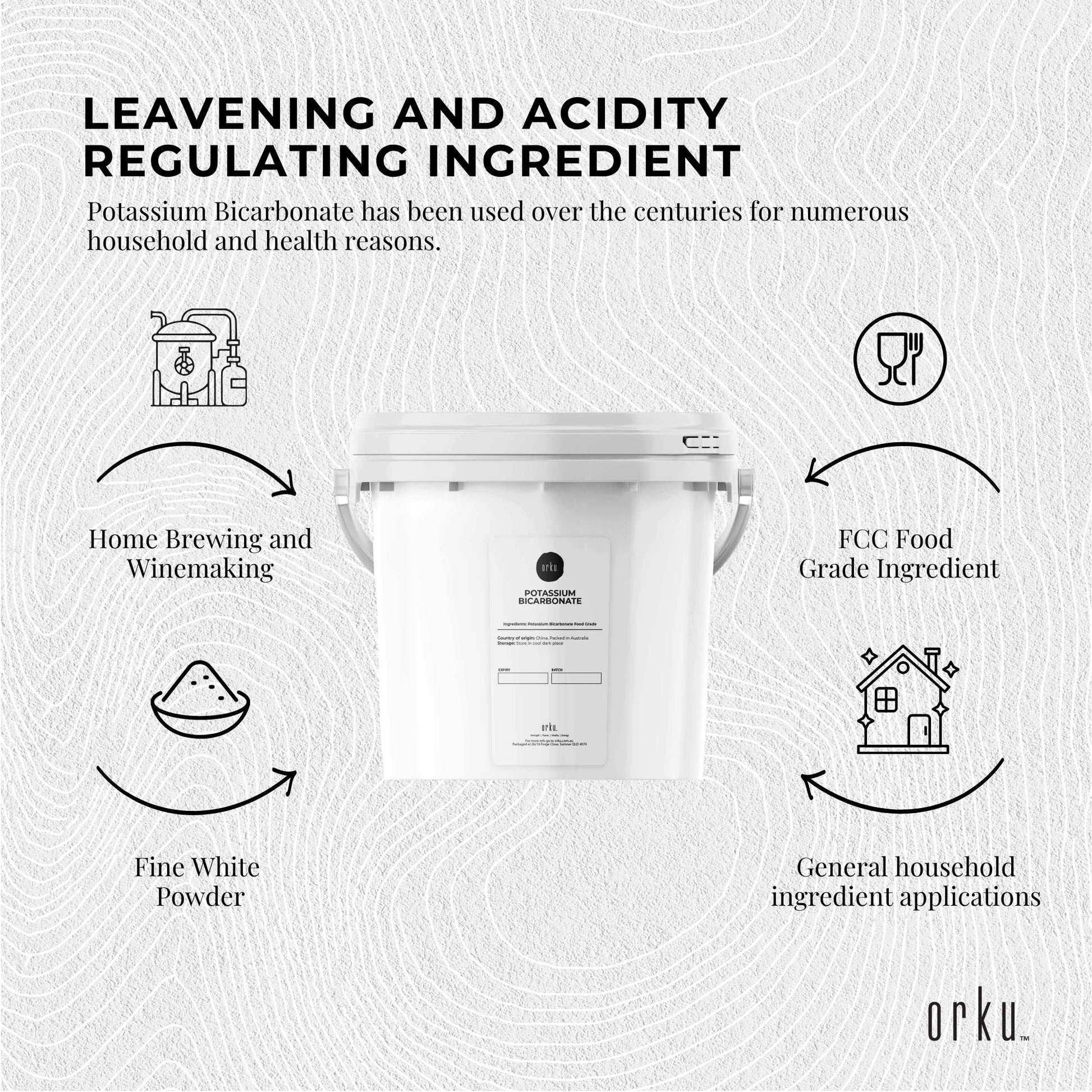 Orku Potassium Bicarbonate Powder Tubs FCC Food Grade - Baking Brewing Bulk
