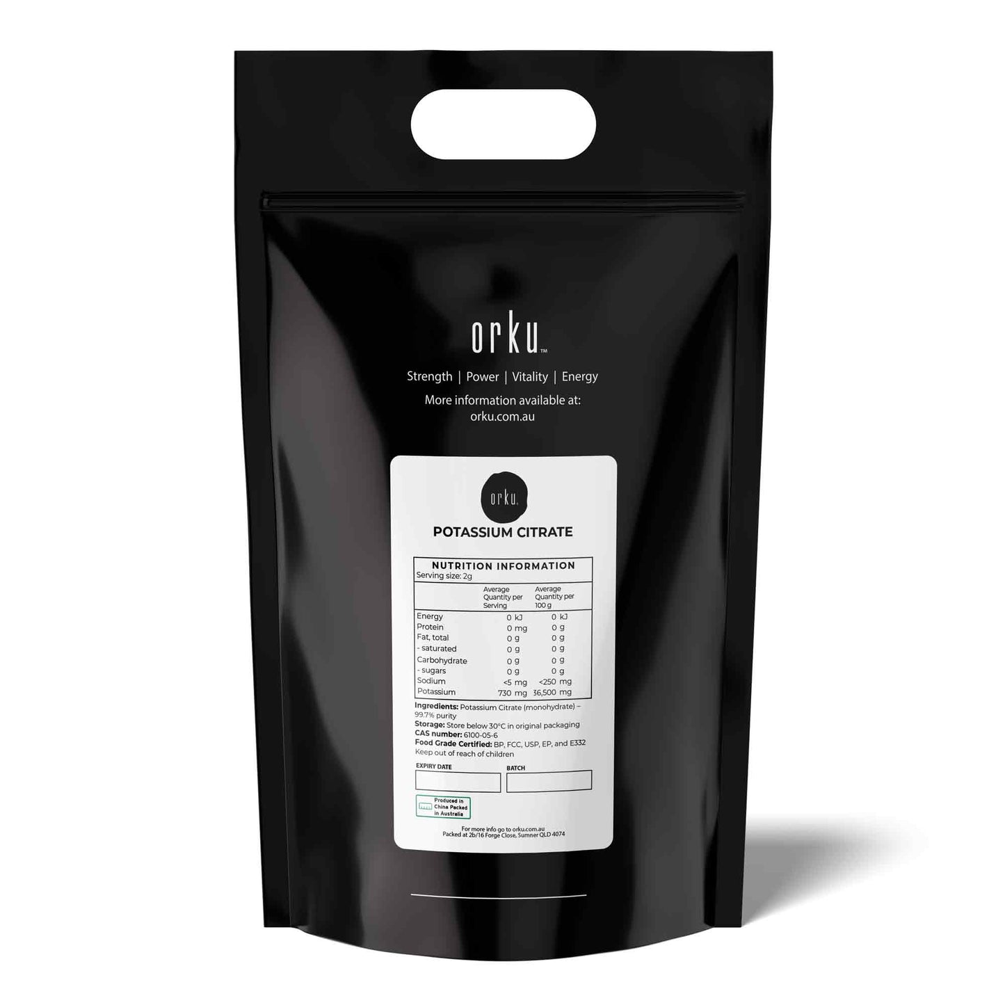 Orku Potassium Citrate Food Grade - Granular BP USP FCC E332 Additive
