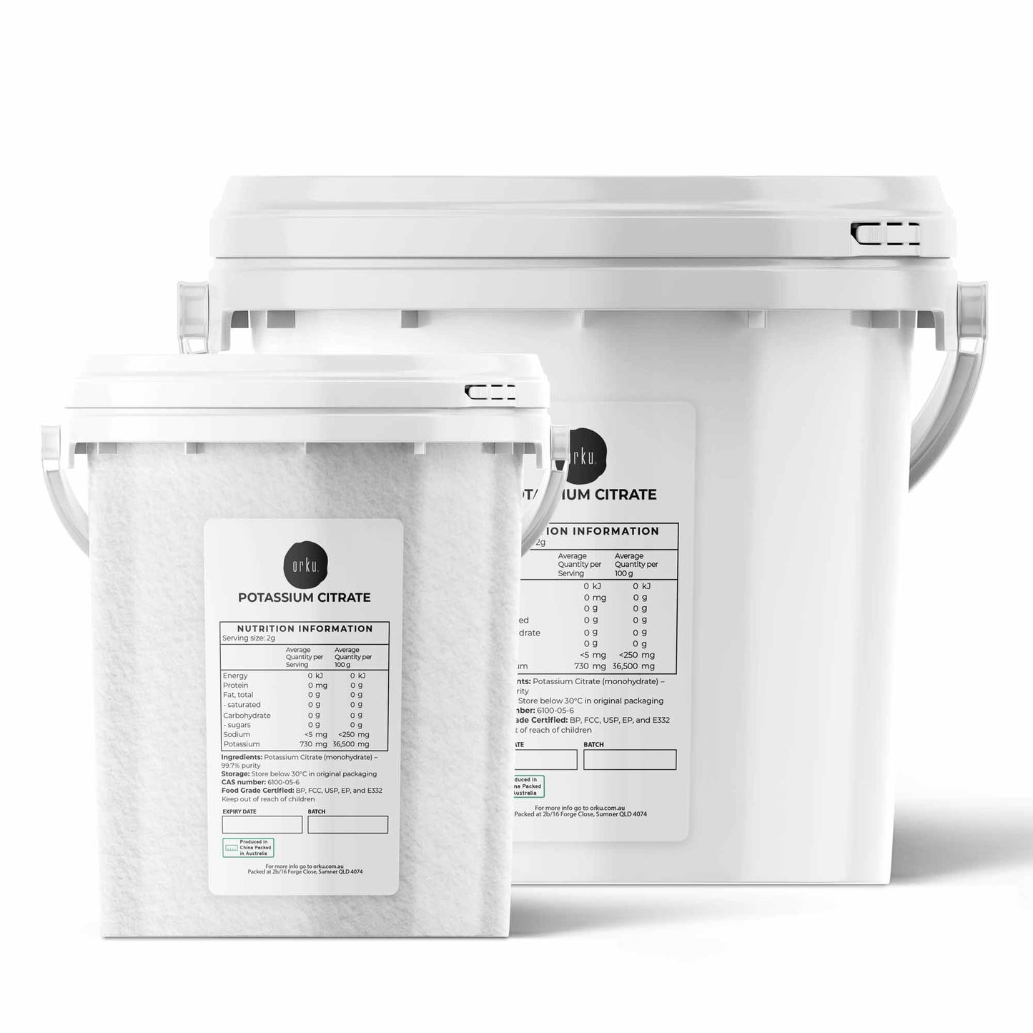 Orku Potassium Citrate Food Grade Tubs - Granular BP USP FCC E332 Additive
