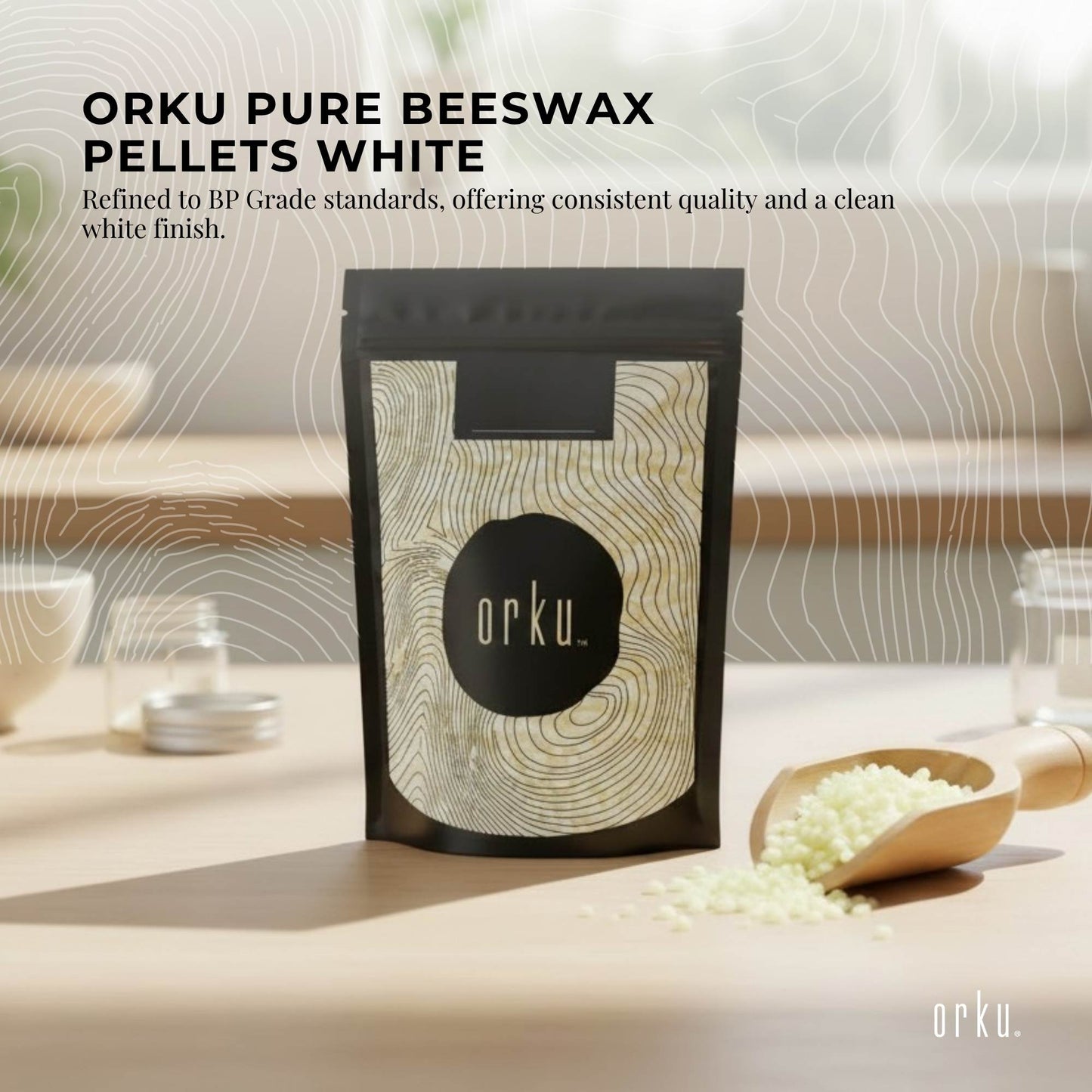 Orku Pure Beeswax Pellets White BP Grade Refined Bead - Candle Cosmetic DIY