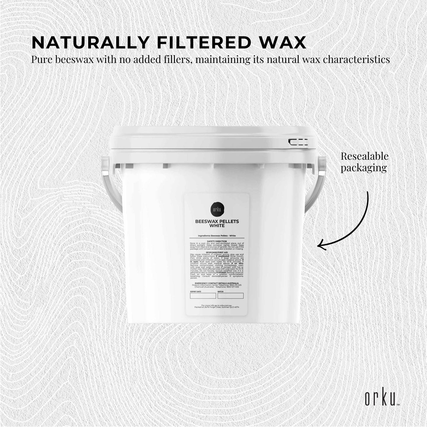 Orku Pure Beeswax Pellets White BP Grade Refined Beads - Candle Cosmetic Tubs