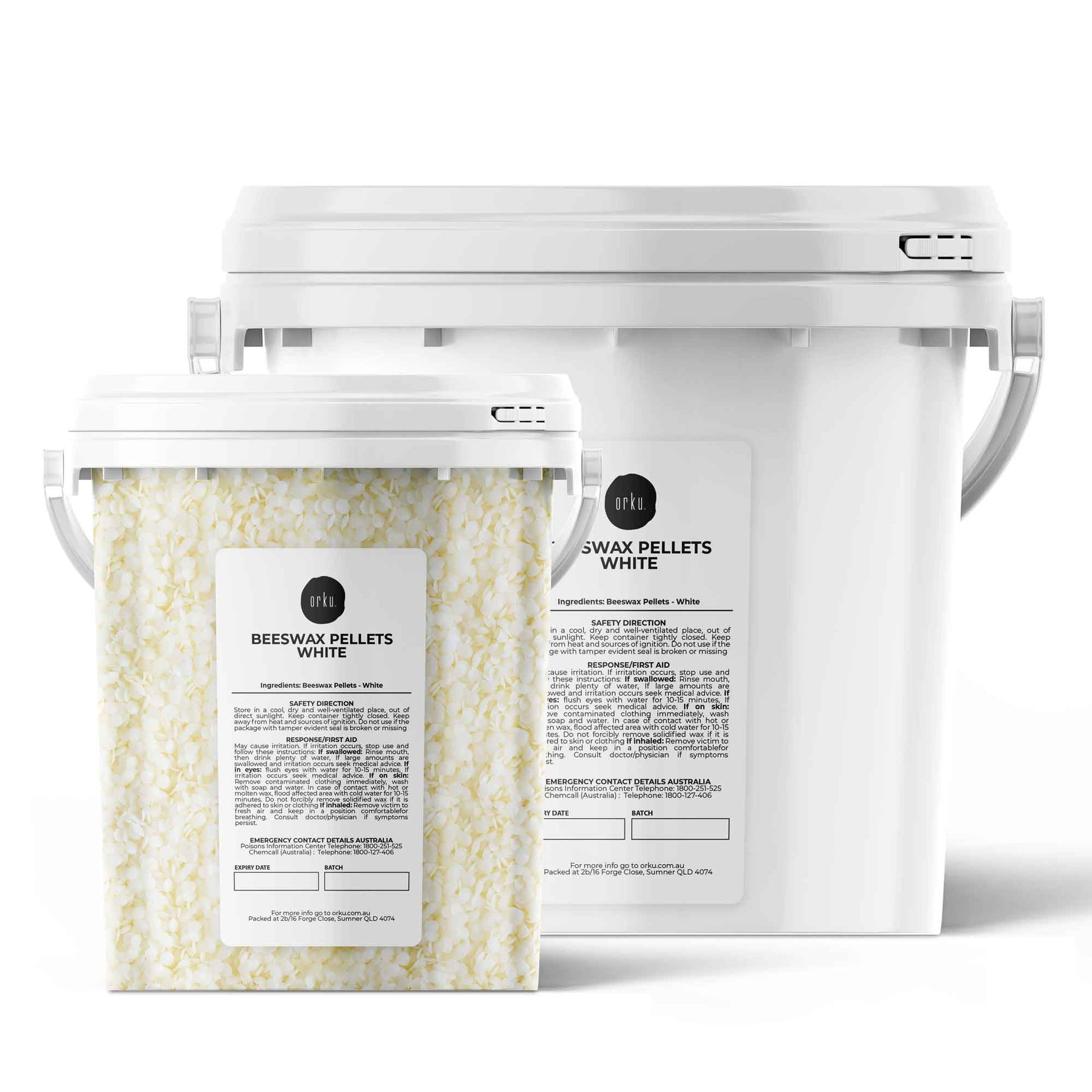 Orku Pure Beeswax Pellets White BP Grade Refined Beads - Candle Cosmetic Tubs