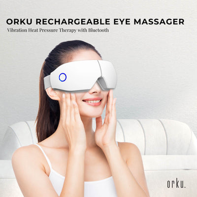 Orku Rechargeable Eye Massager - Heat Compression Vibration Bluetooth White
