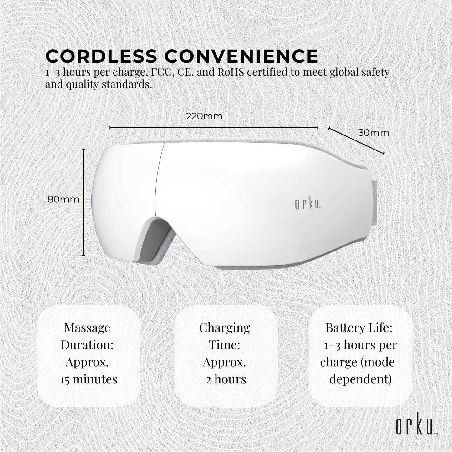 Orku Rechargeable Eye Massager - Heat Compression Vibration Bluetooth White