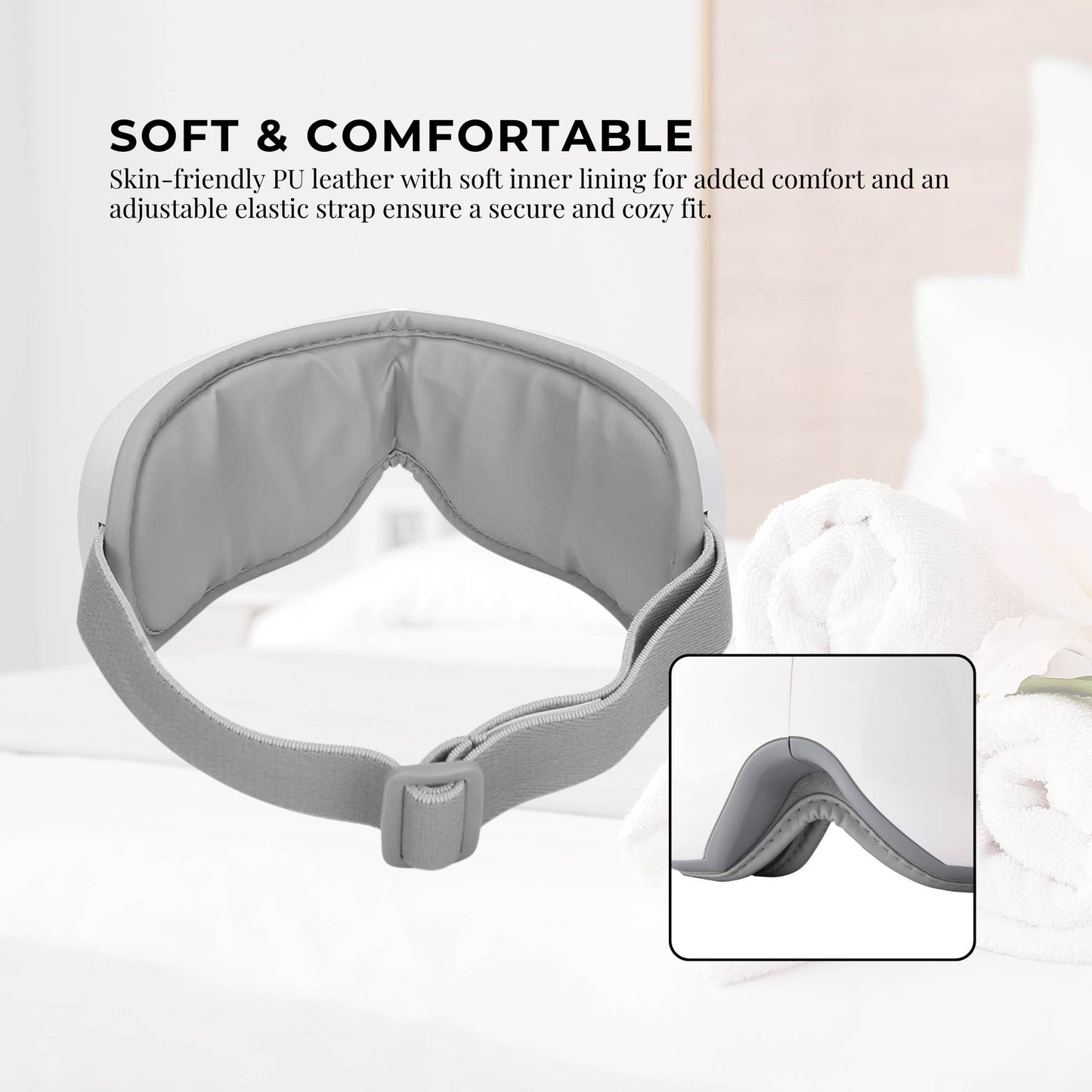 Orku Rechargeable Eye Massager - Heat Compression Vibration Bluetooth White
