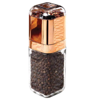 Orku Single Salt or Pepper Grinder 180ml – Glass Manual Mill with Rose Gold Lid