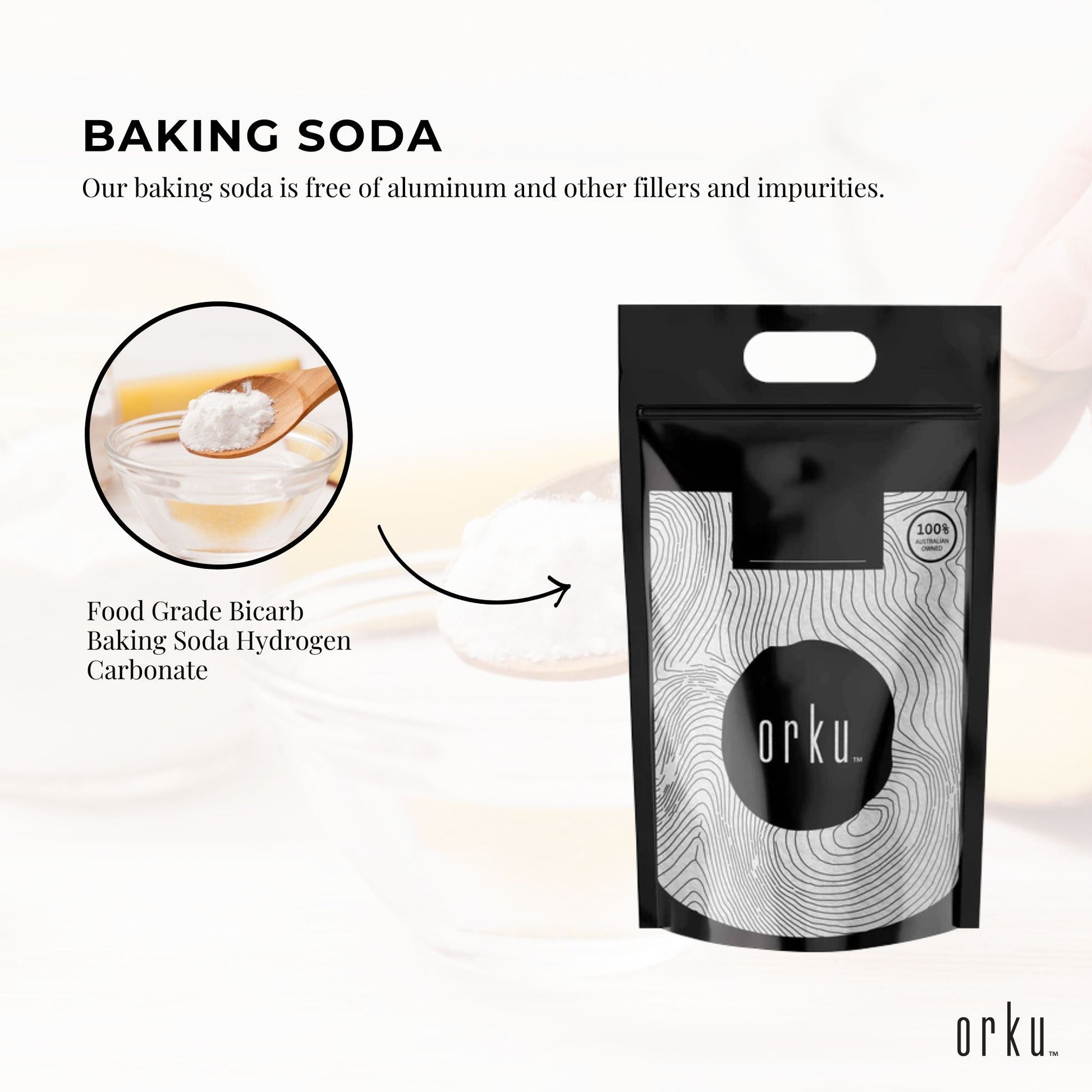 Orku Bulk 20Kg Sodium Bicarbonate Food Grade Baking Soda Aluminium Free Powder