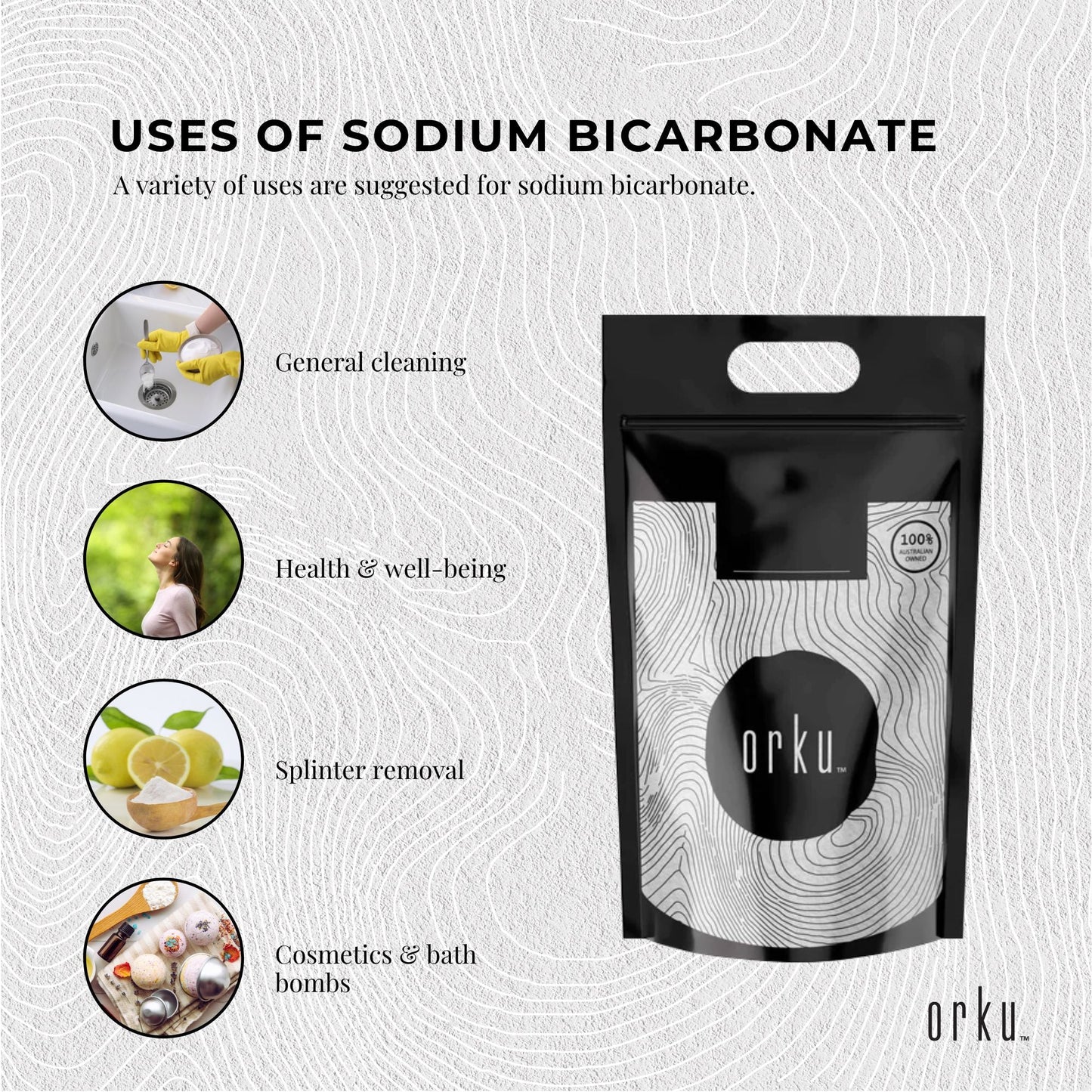 Orku Bulk 20Kg Sodium Bicarbonate Food Grade Baking Soda Aluminium Free Powder
