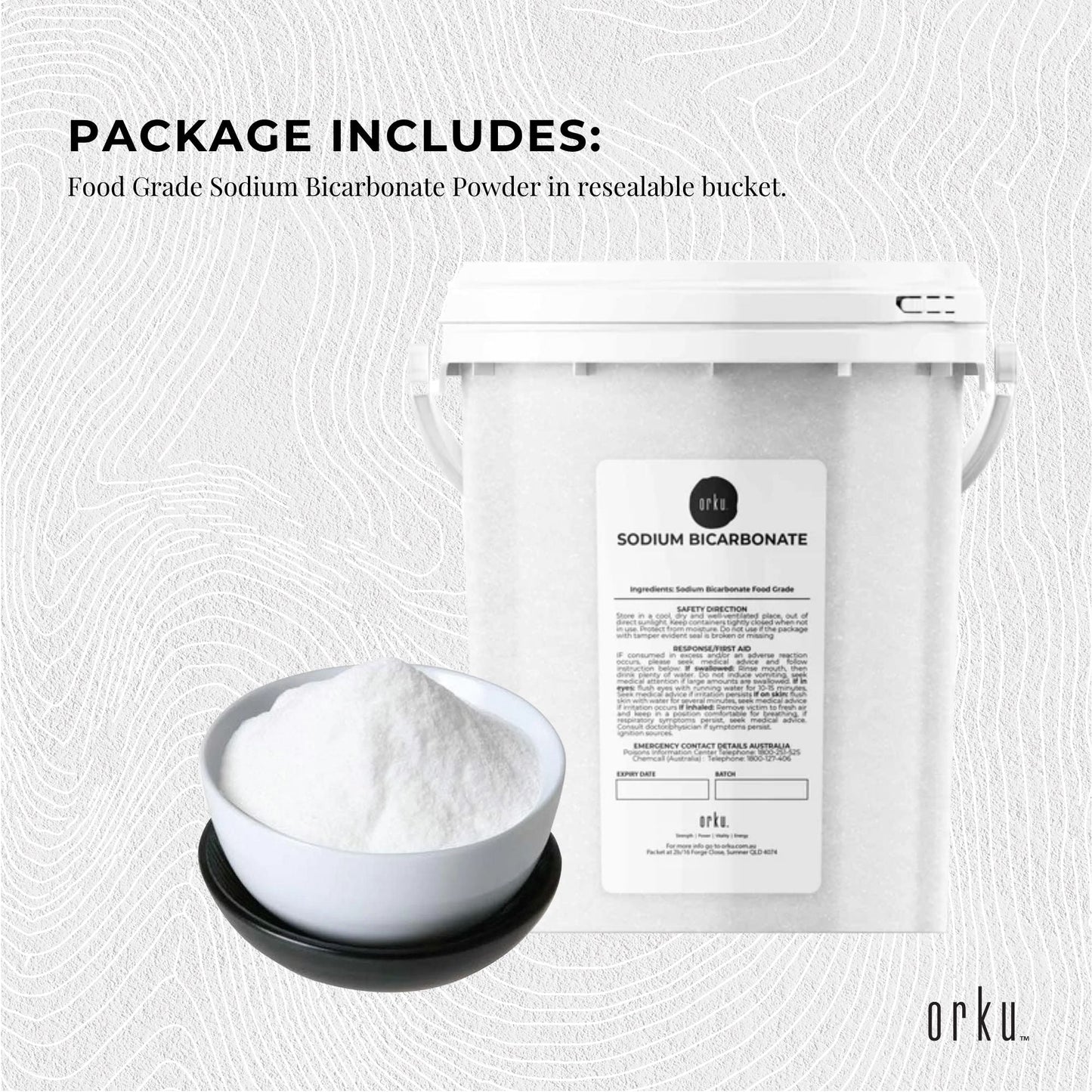 Orku Sodium Bicarbonate Food Grade Tubs - Baking Soda Aluminium Free Powder Bulk