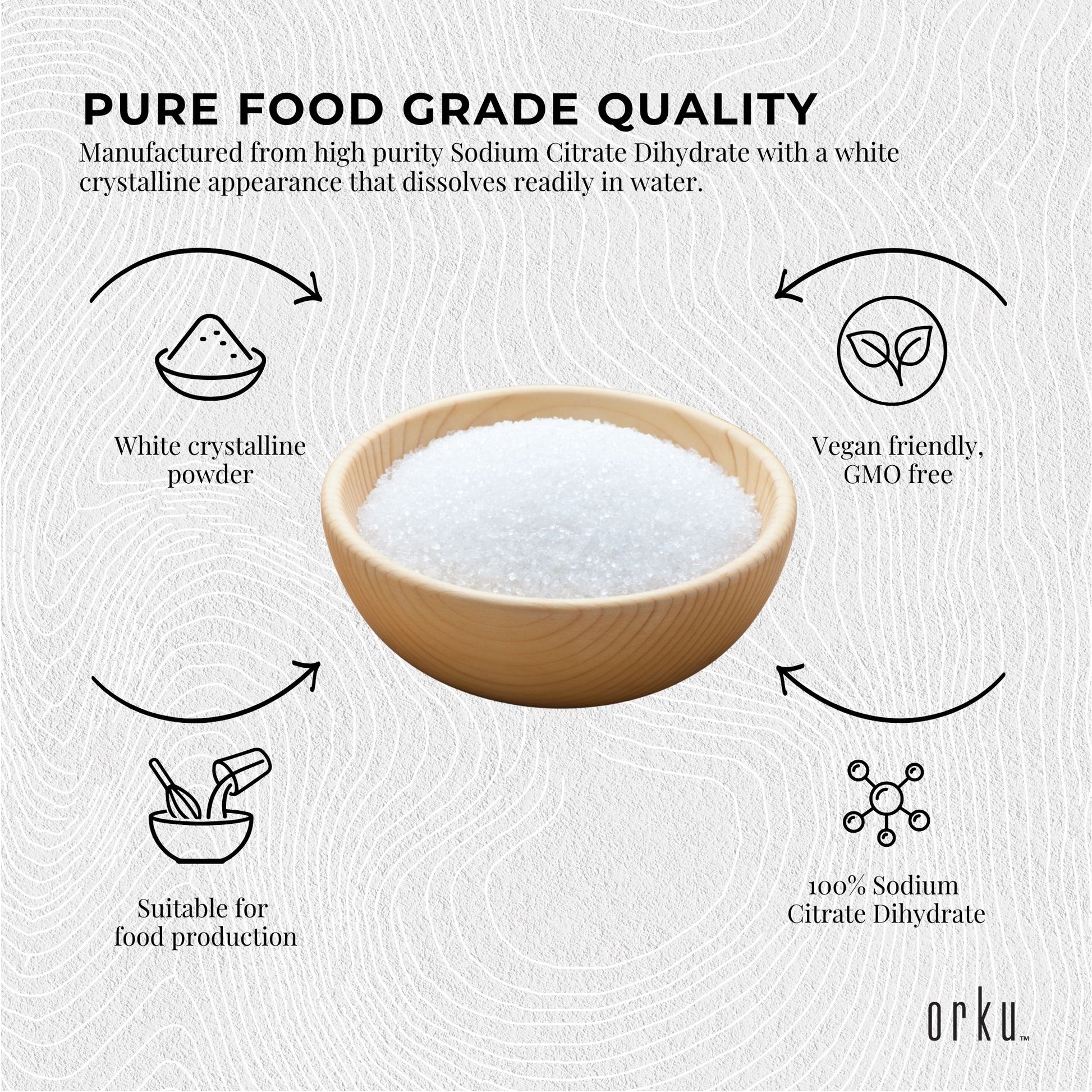 Orku Sodium Citrate Powder Food Grade Trisodium Citrate Dihydrate Tub