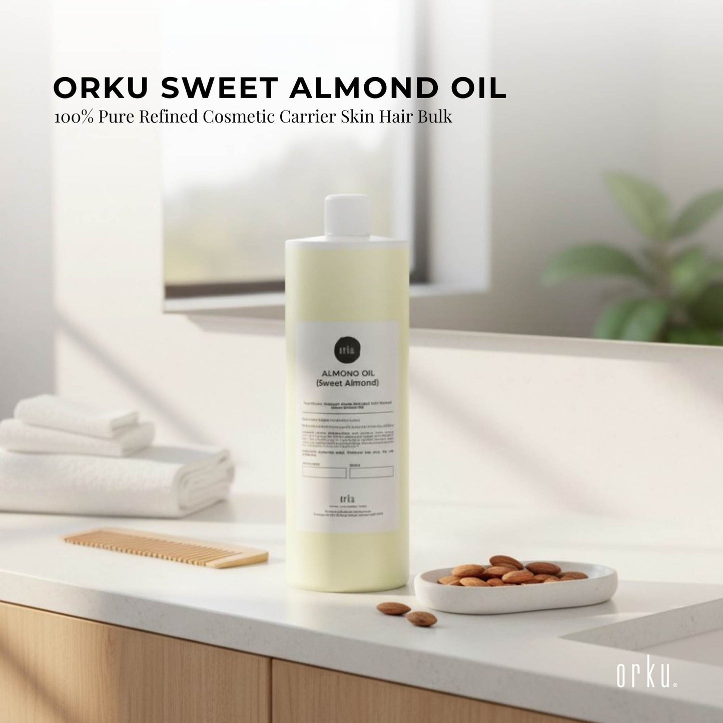 Orku Sweet Almond Oil 100% Pure Refined Cosmetic Carrier Skin Hair Bulk