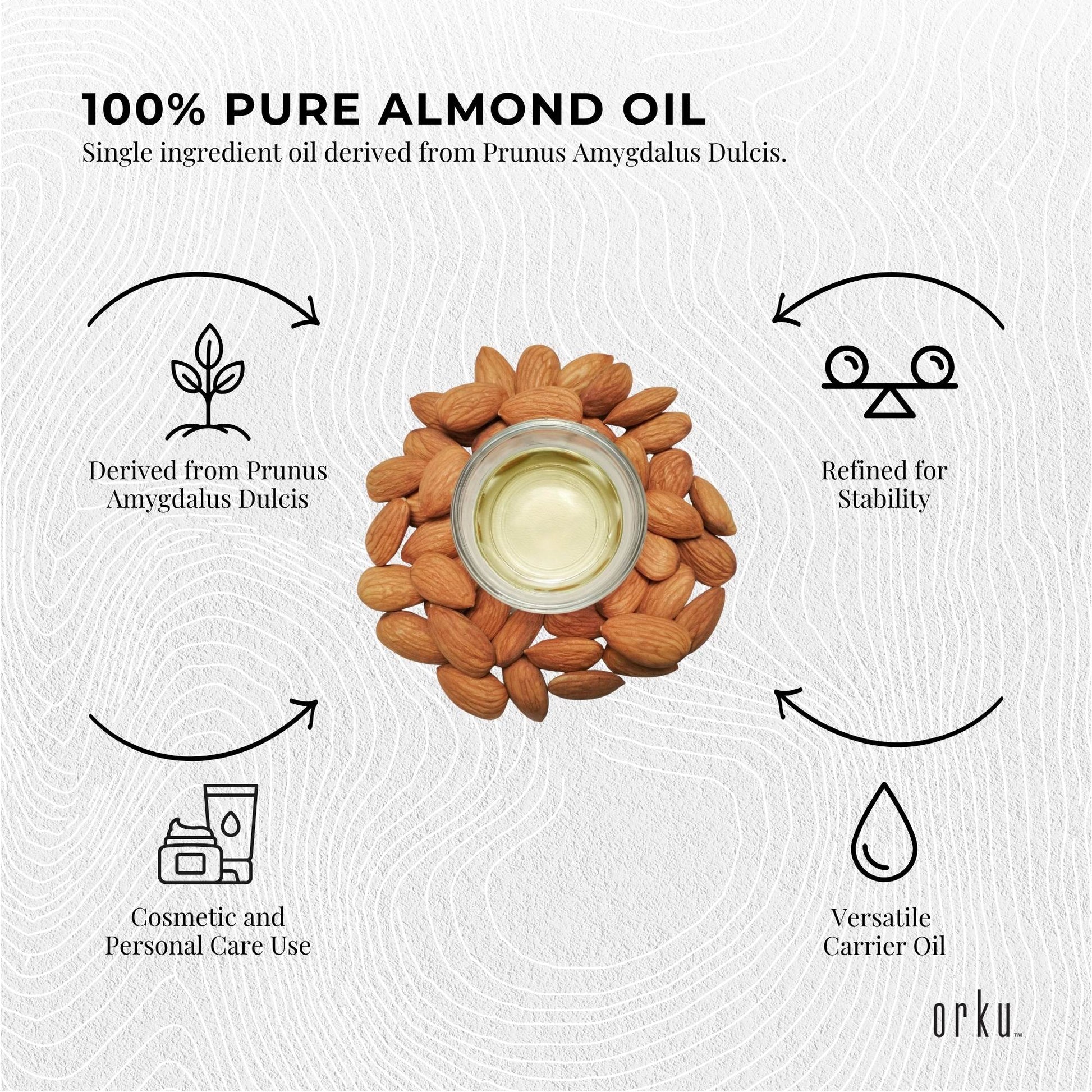 Orku Sweet Almond Oil 100% Pure Refined Cosmetic Carrier Skin Hair Bulk