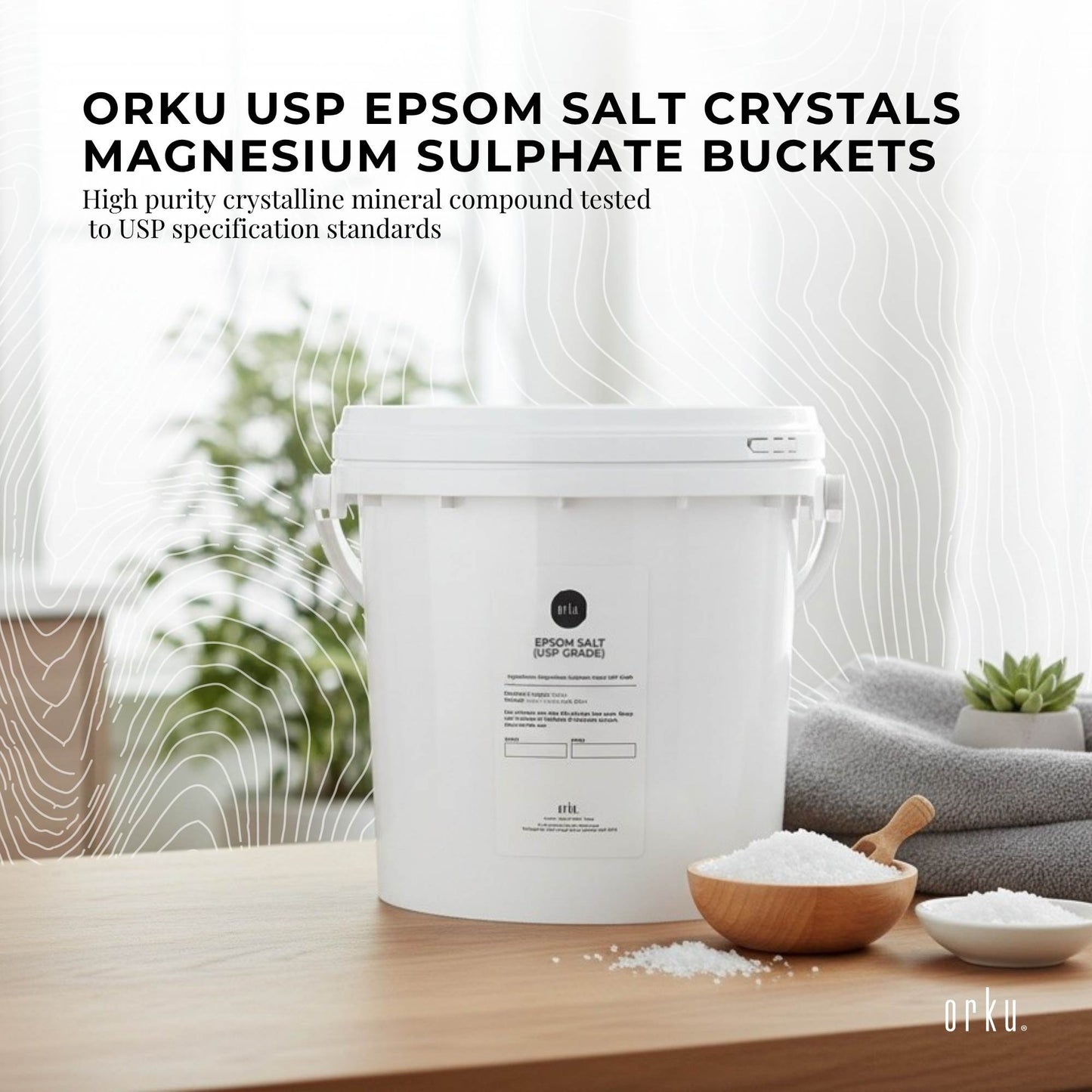 Orku USP Epsom Salt Crystals Magnesium Sulphate Buckets - Bath Soak Salts