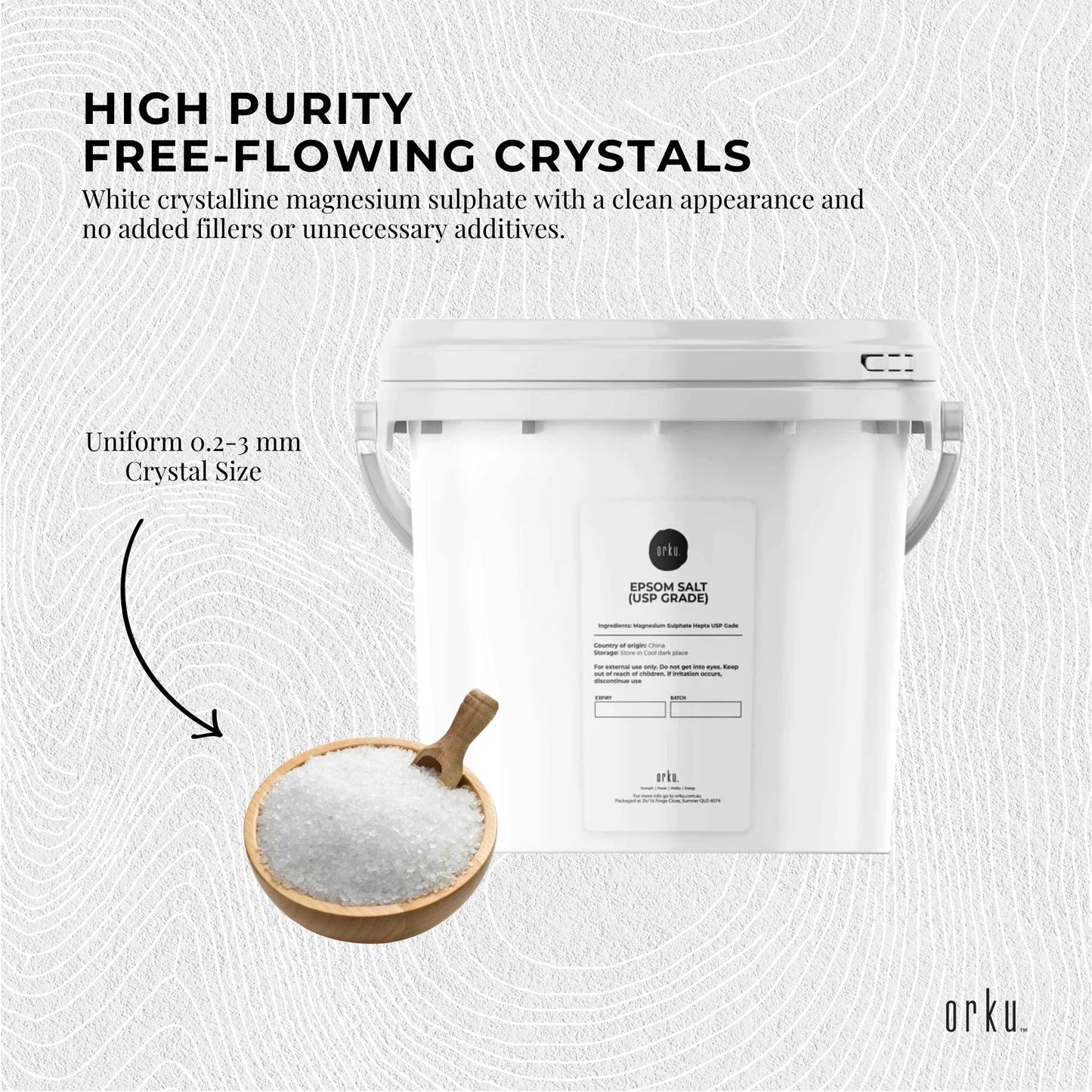 Orku USP Epsom Salt Crystals Magnesium Sulphate Buckets - Bath Soak Salts