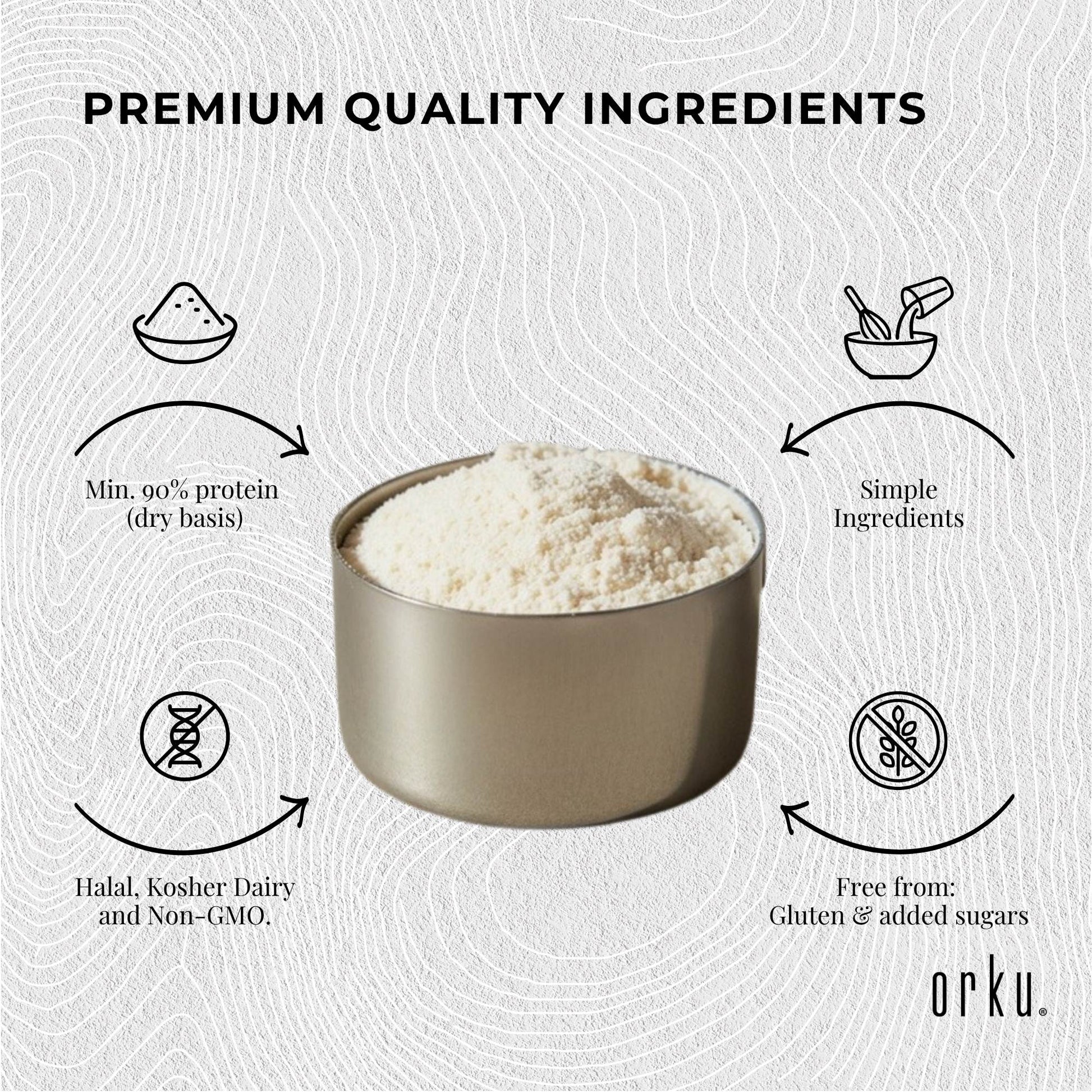Orku Whey Protein Isolate Powder WPI 90% Unflavoured Native Bags