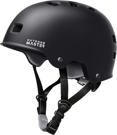 OutdoorMaster Skateboard Cycling Helmet - Two Removable Liners Ventilation Multi-Sport Scooter Roller Skate Inline Skating Rollerblading for Adults-Black-Small
