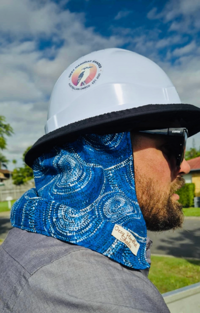 Ozzy Hardhat Shade - UPF50+ Neck Sun Protection - Indigenous Blue White