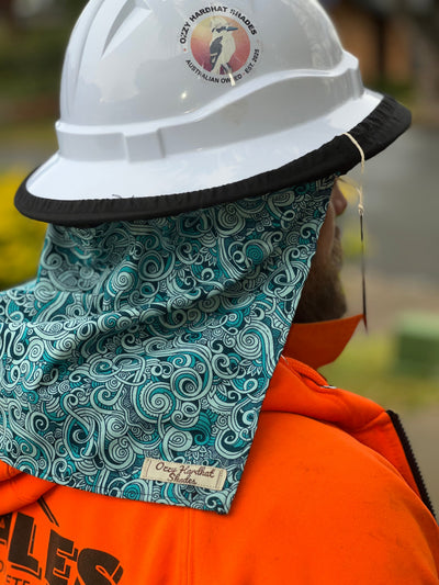 Ozzy Hardhat Shade - UPF50+ Sun Neck Protection - Aqua White Black