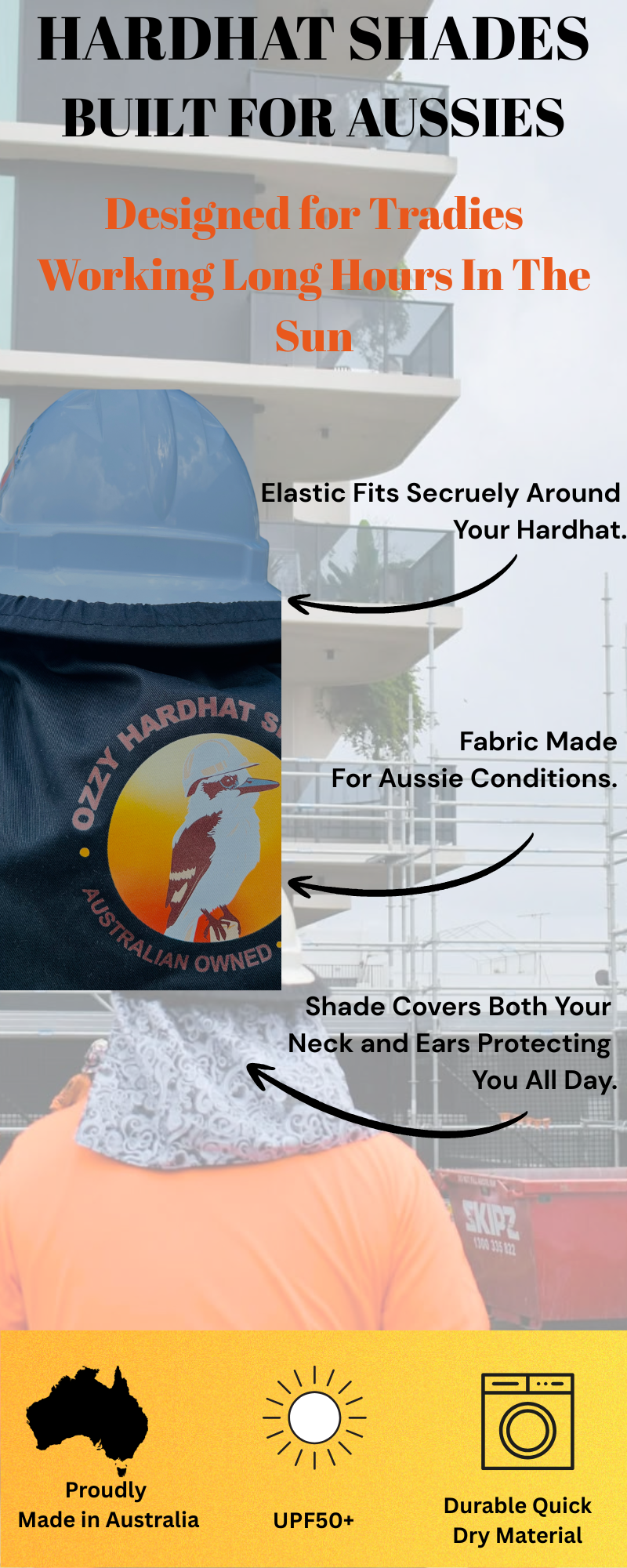 Ozzy Hardhat Shade - UPF50+ Sun Neck Protection - Kookaburra Navy
