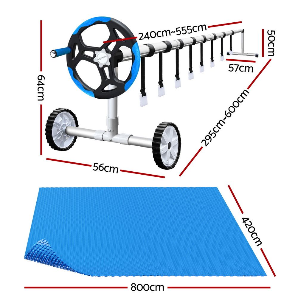 Aquabuddy Pool Cover 8x4.2m 400 Micron Swimming Pool Solar Blanket 5.5m Roller Blue