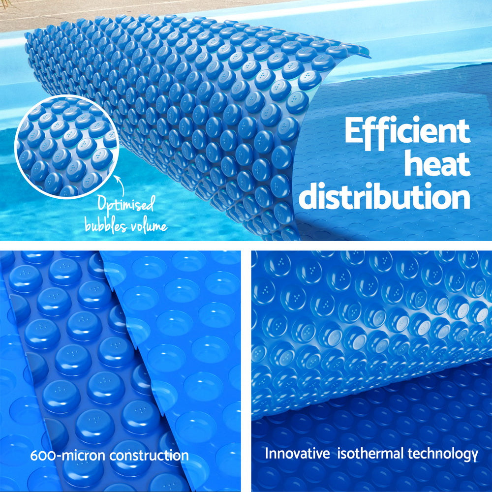 Aqua Buddy Pool Cover 600 Micron Solar Heat 9.5x5m Blanket w/ 5.55m Roller Blue