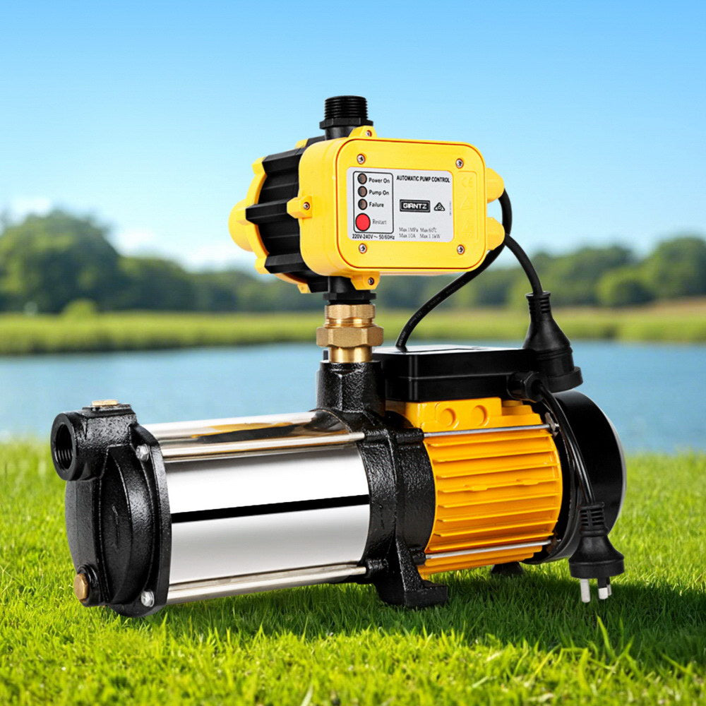 Giantz 2000W Max 4-Stage Garden Water Pump High Pressure Irrigation Booster Pump, Automatic Multi-Stage External Sprinkler Pump for Rainwater Tank Transfer, Home Farm Lawn, Yellow