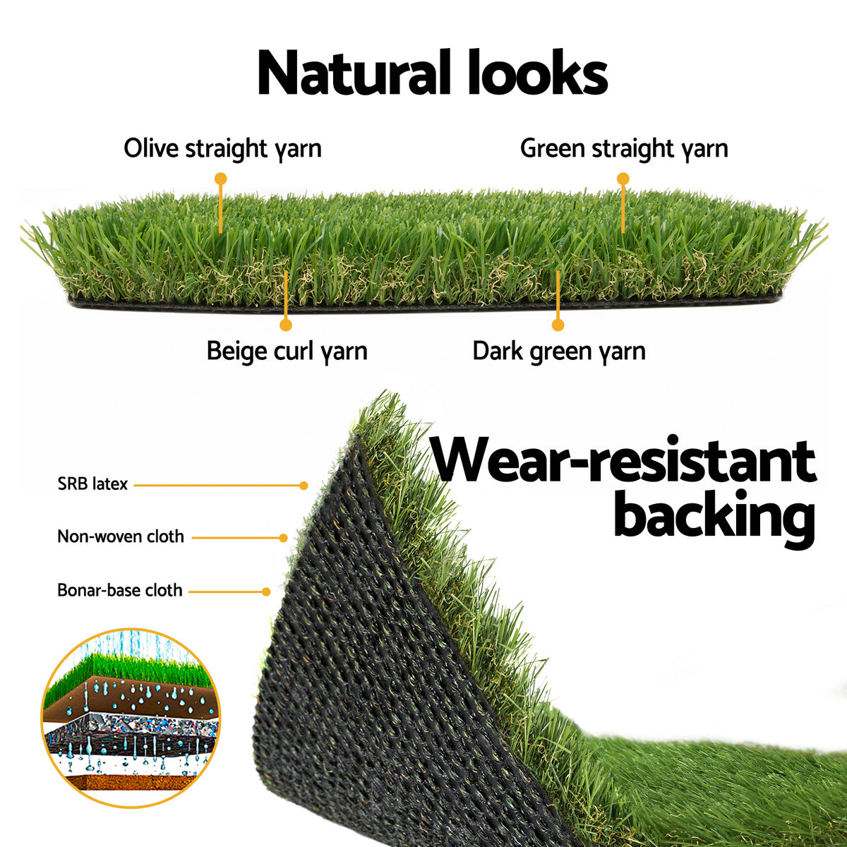 Prime Turf Artificial Grass 30mm 2mx5m 40SQM Synthetic Fake Lawn Turf Plastic Plant 4-coloured