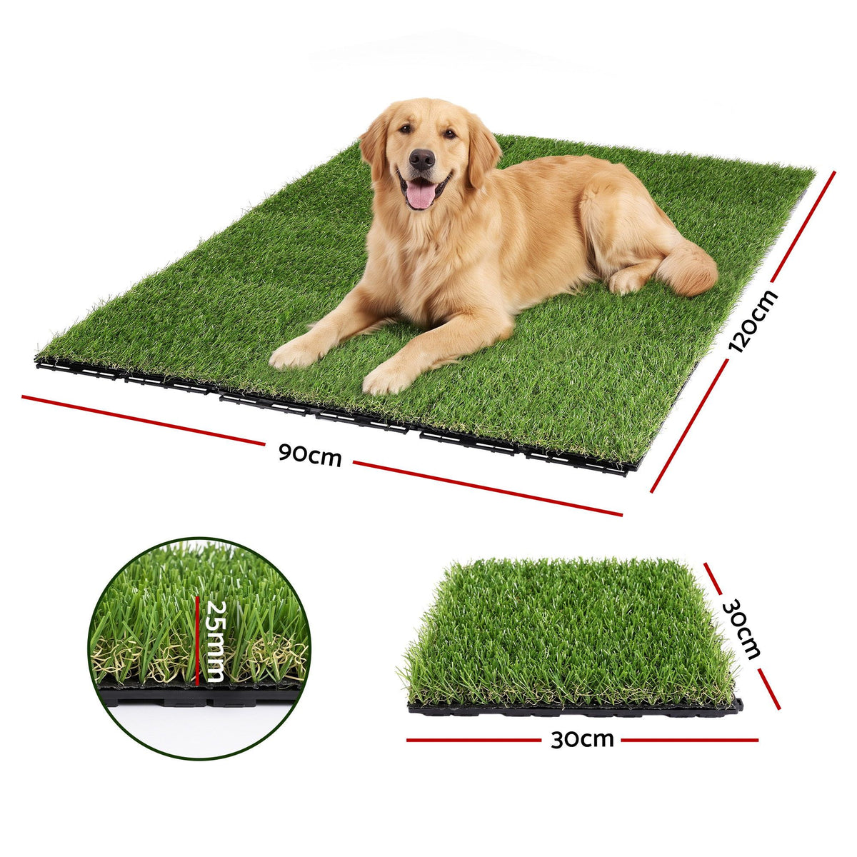 Prime Turf Artificial Grass Turf Tiles Interlocking Fake Grass Mat for Balcony Pet 12 Pack