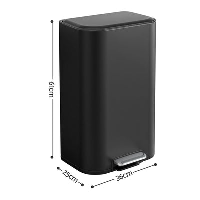 Cefito 30L Pedal Rubbish Bin Kitchen Trash Garbage Waste Can Soft Close Black