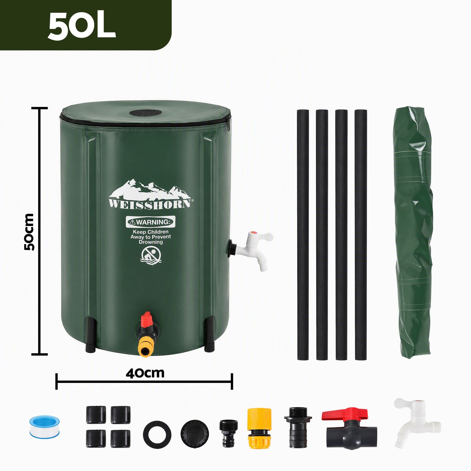 Weisshorn 50L/11gal Collapsible Rain Barrel PVC Water Tank Collection Storage for Garden Irrigation