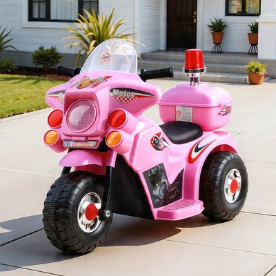 Rigo Kids Electric Ride On Police Motorcycle Motorbike 6V Battery Pink