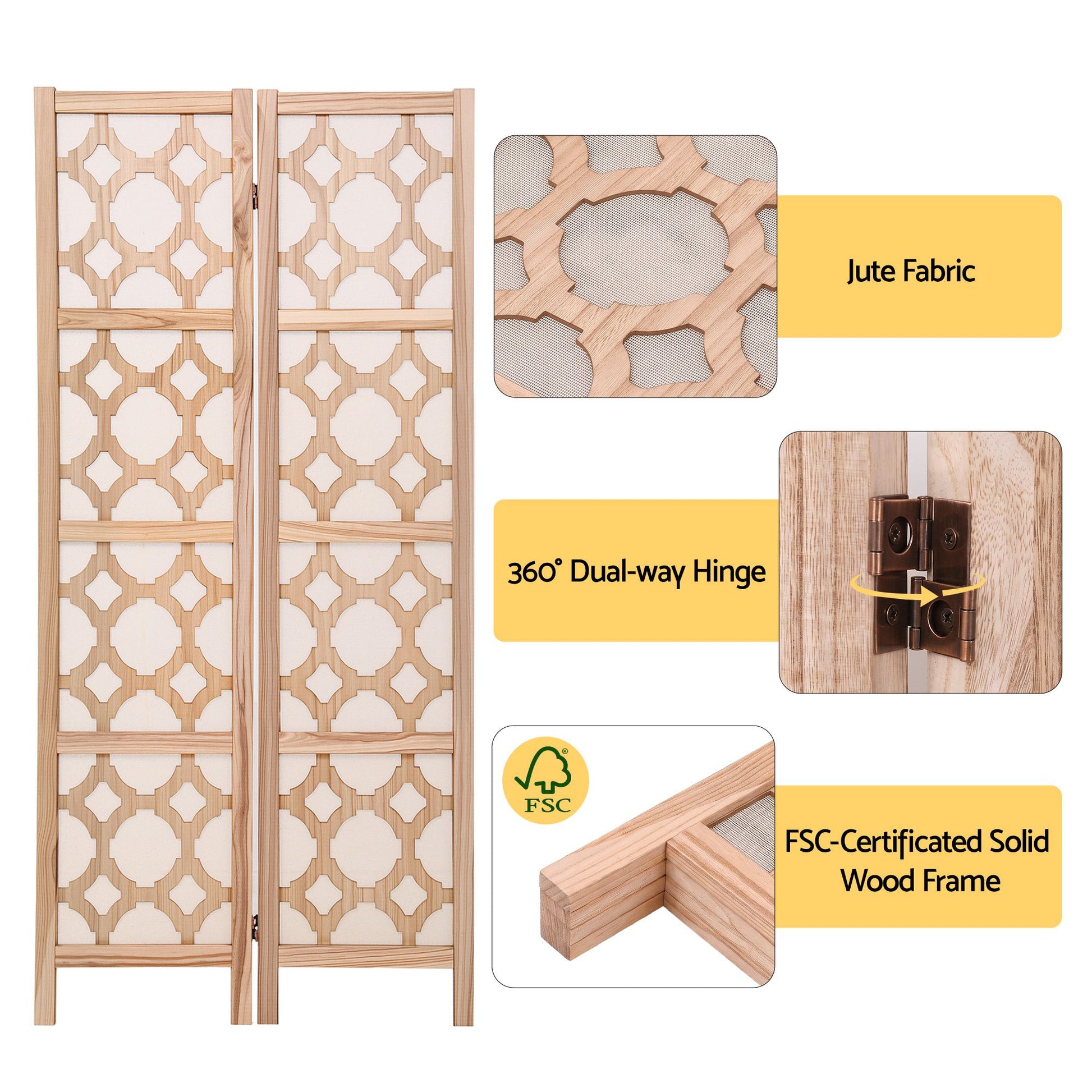 Artiss 4 Panel Room Divider Folding Privacy Screen Wooden Partition Geometric Freestanding Separator Natural 170cm