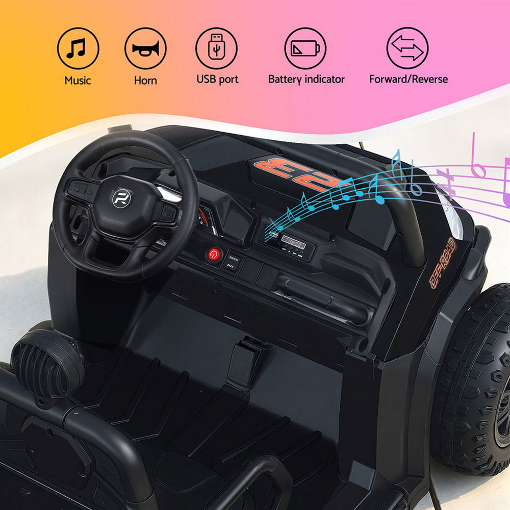 Rigo Kids Ride On Car Electric Toys Cars Headlight Music Remote Control Black