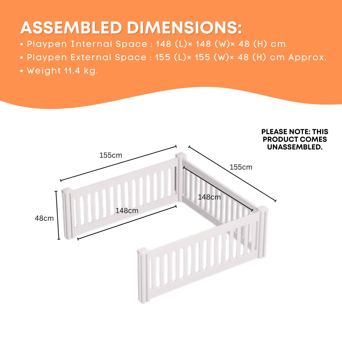 Rooster Farms 1.48m PVC Dog Play Pen Extension for Whelping Box 3 Side Enclosure