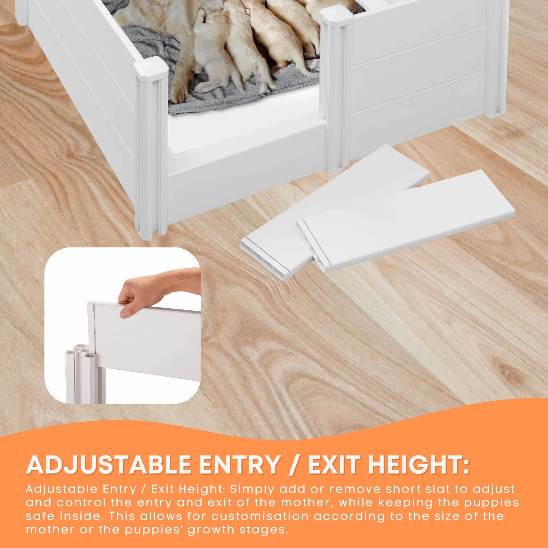 Rooster Farms 1.48m PVC Dog Whelping Box Puppy Birthing Pen - Anti-Crush Rail