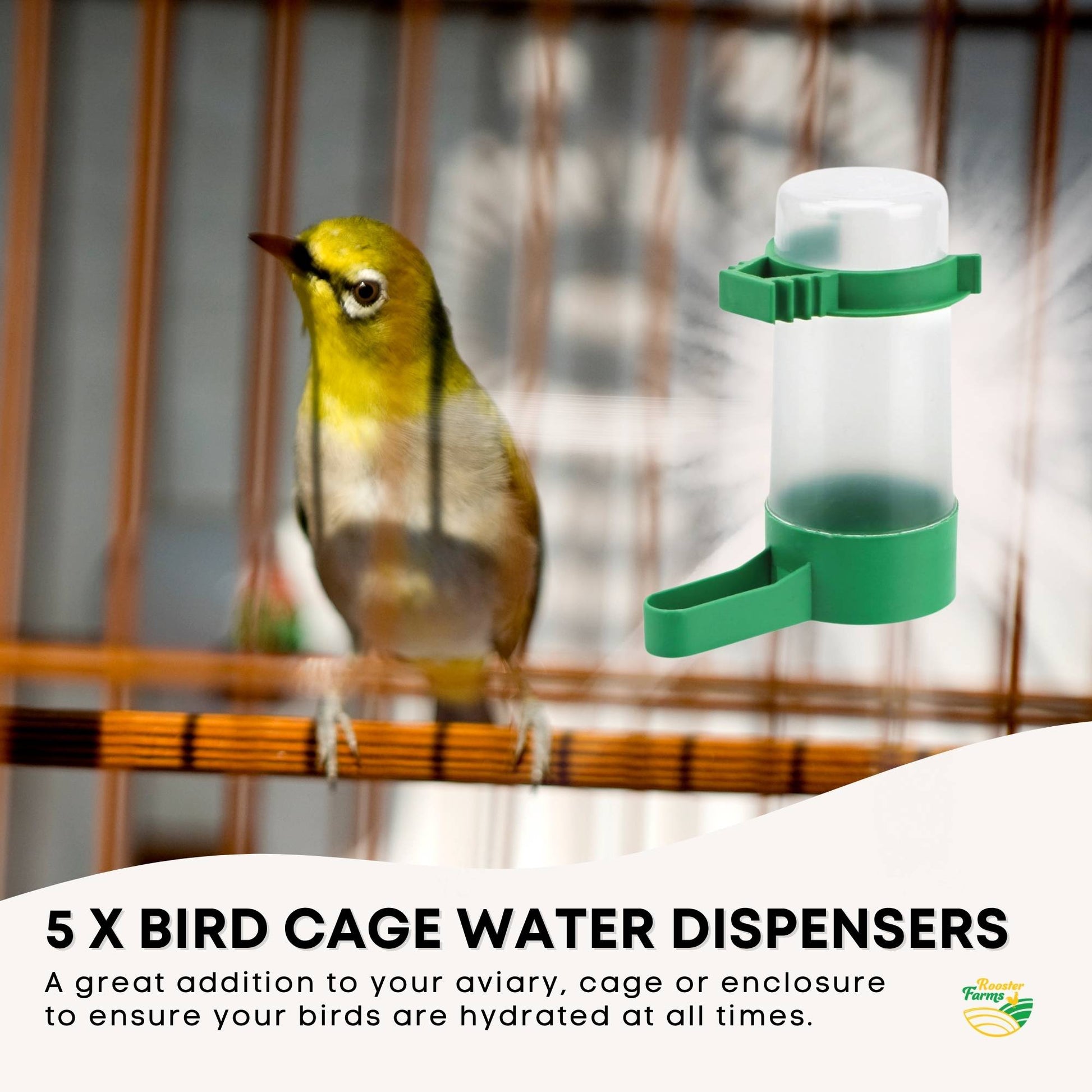 Rooster Farms 5x Bird Cage Water Dispenser Drinker for Pet Parrot Budgie Aviary