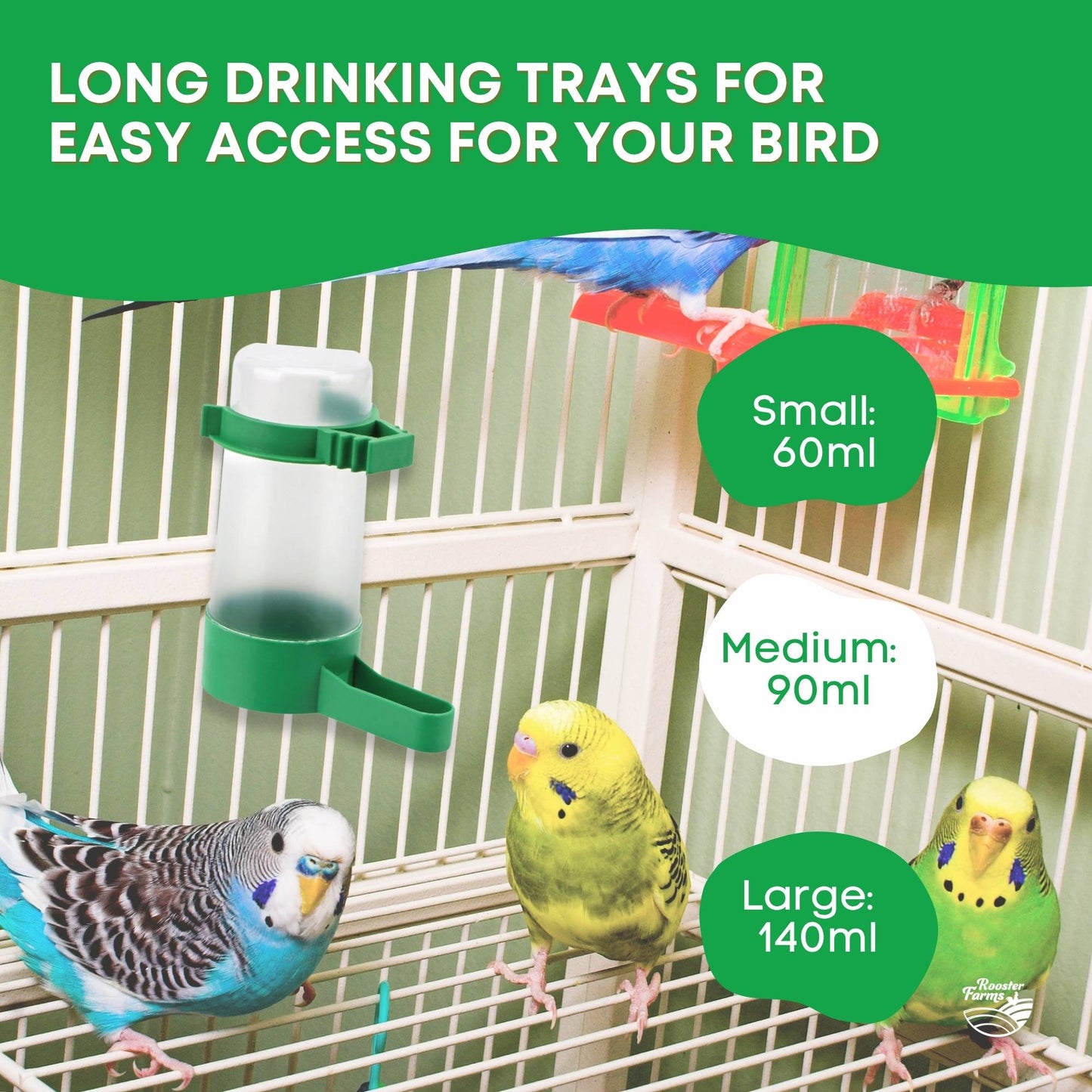 Rooster Farms 5x Bird Cage Water Dispenser Drinker for Pet Parrot Budgie Aviary