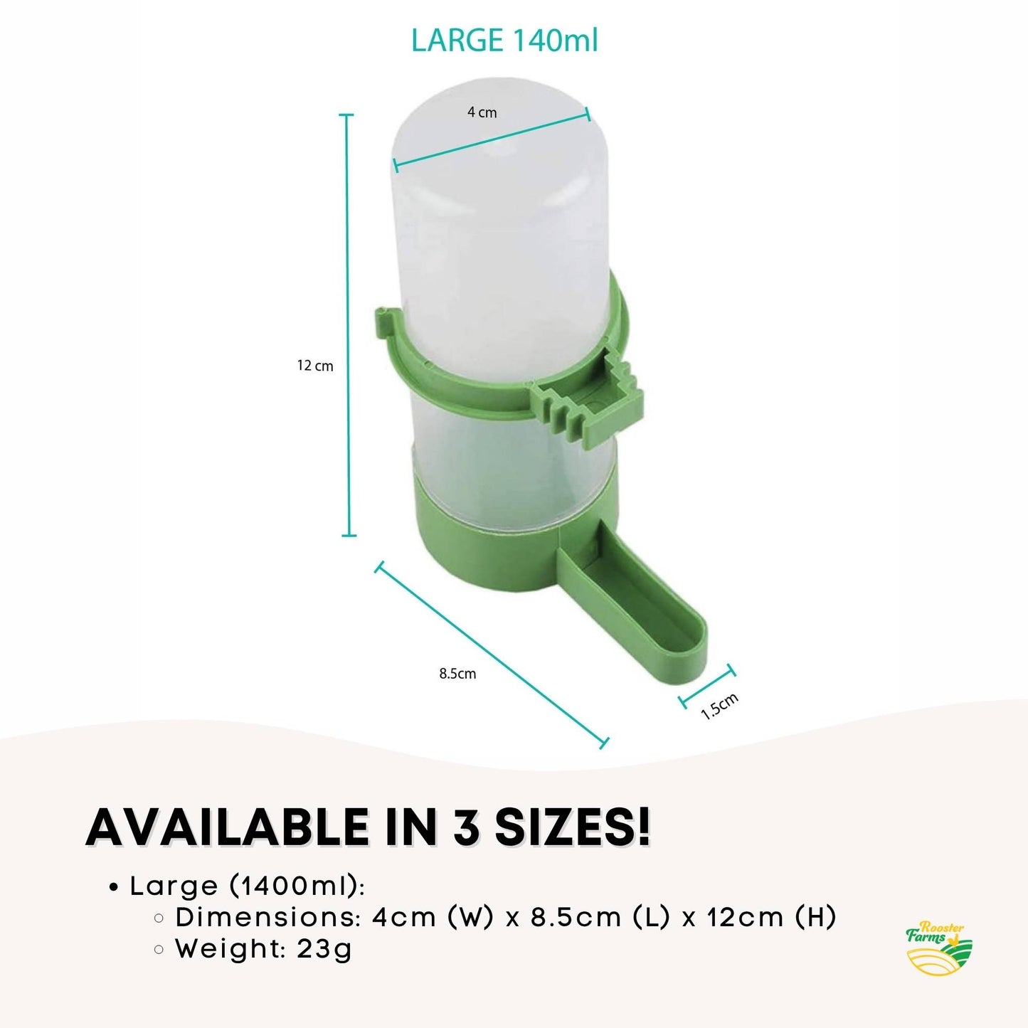 Rooster Farms 5x Bird Cage Water Dispenser Drinker for Pet Parrot Budgie Aviary
