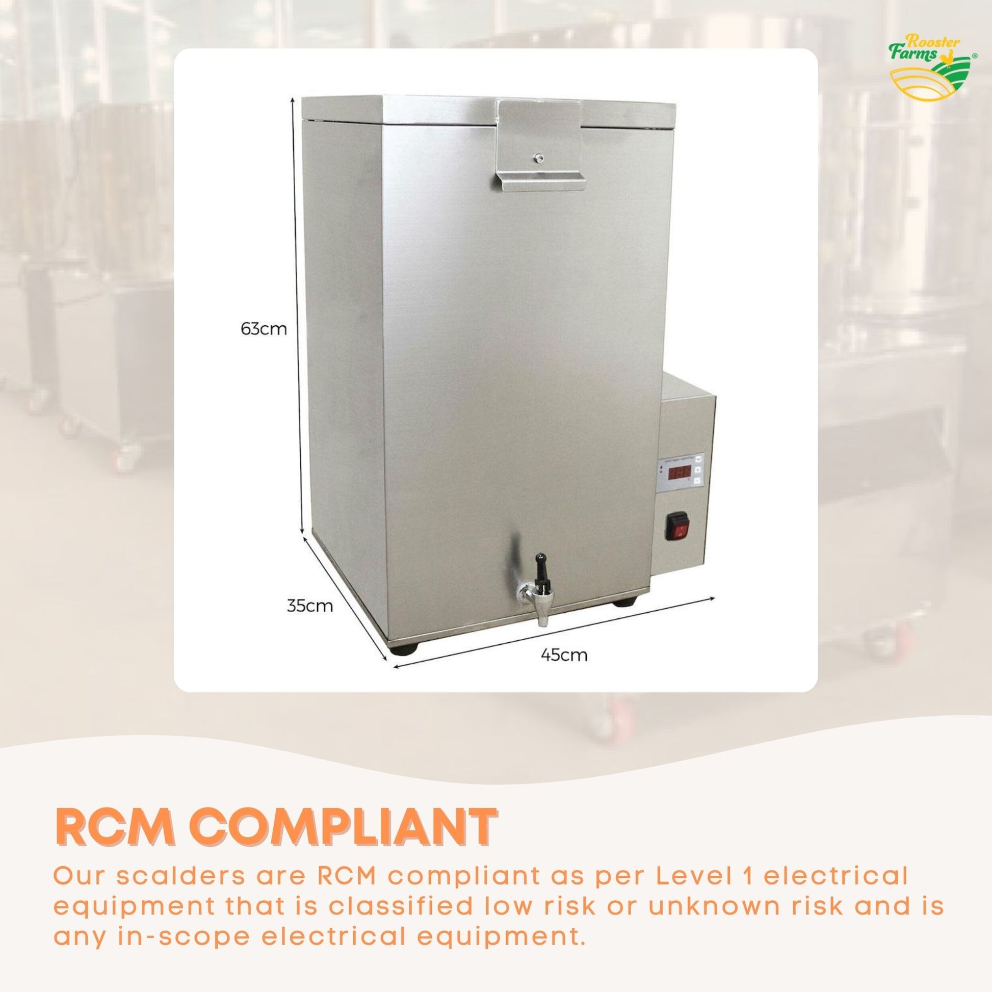Rooster Farms 70L Chicken Scalding Machine Stainless Steel Poultry Scalder