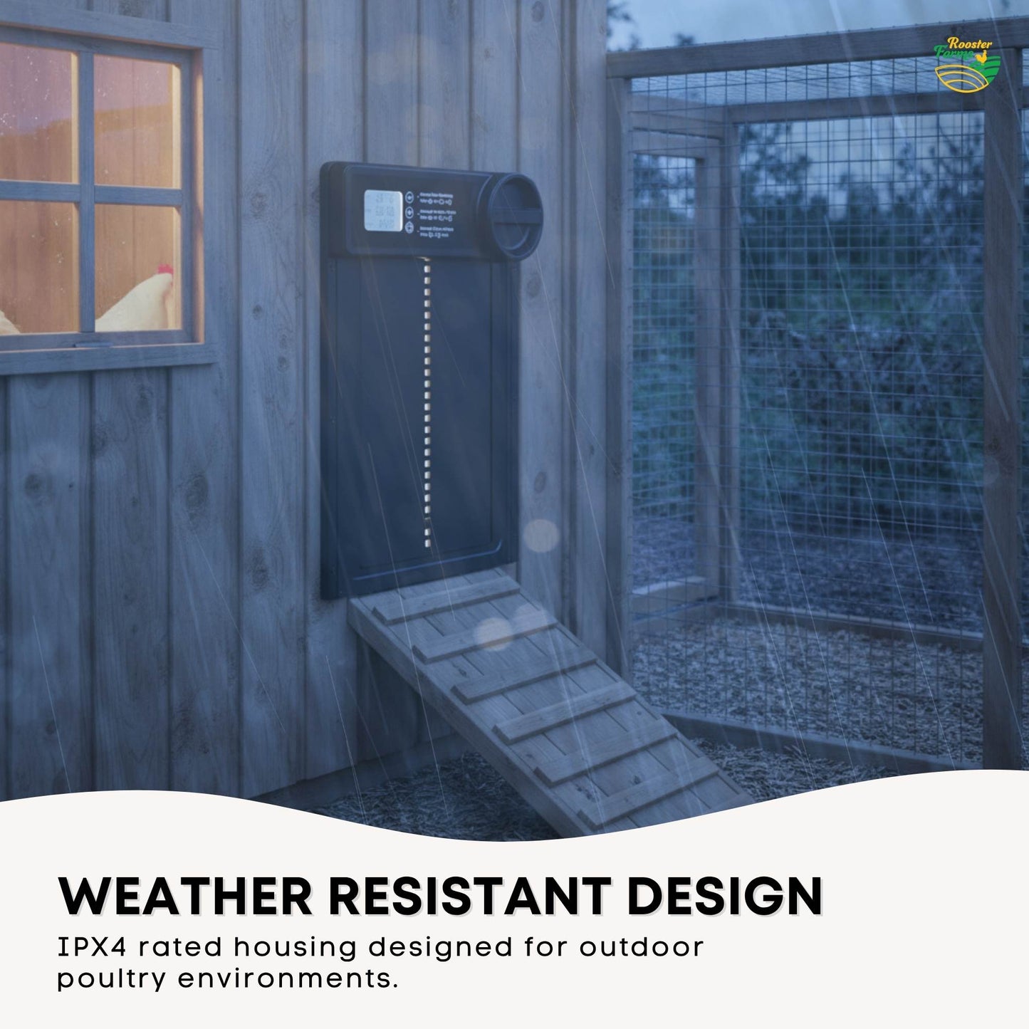 Rooster Farms Automatic Chicken Coop Door - Battery Timer Anti Pinch Safety