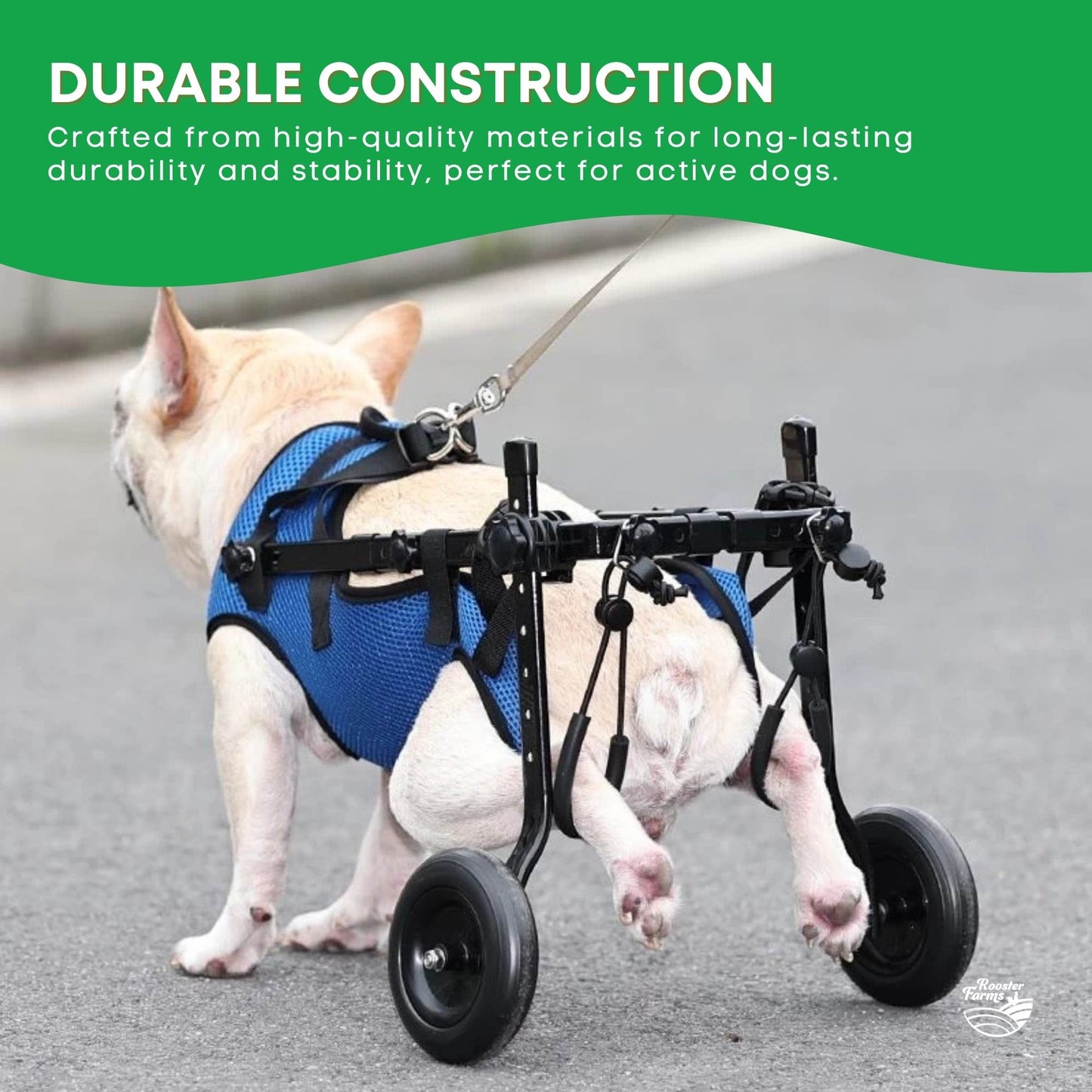 Rooster Farms Little Dog Breed Wheelchair - Back Hind Legs Adjustable Mobility Aid