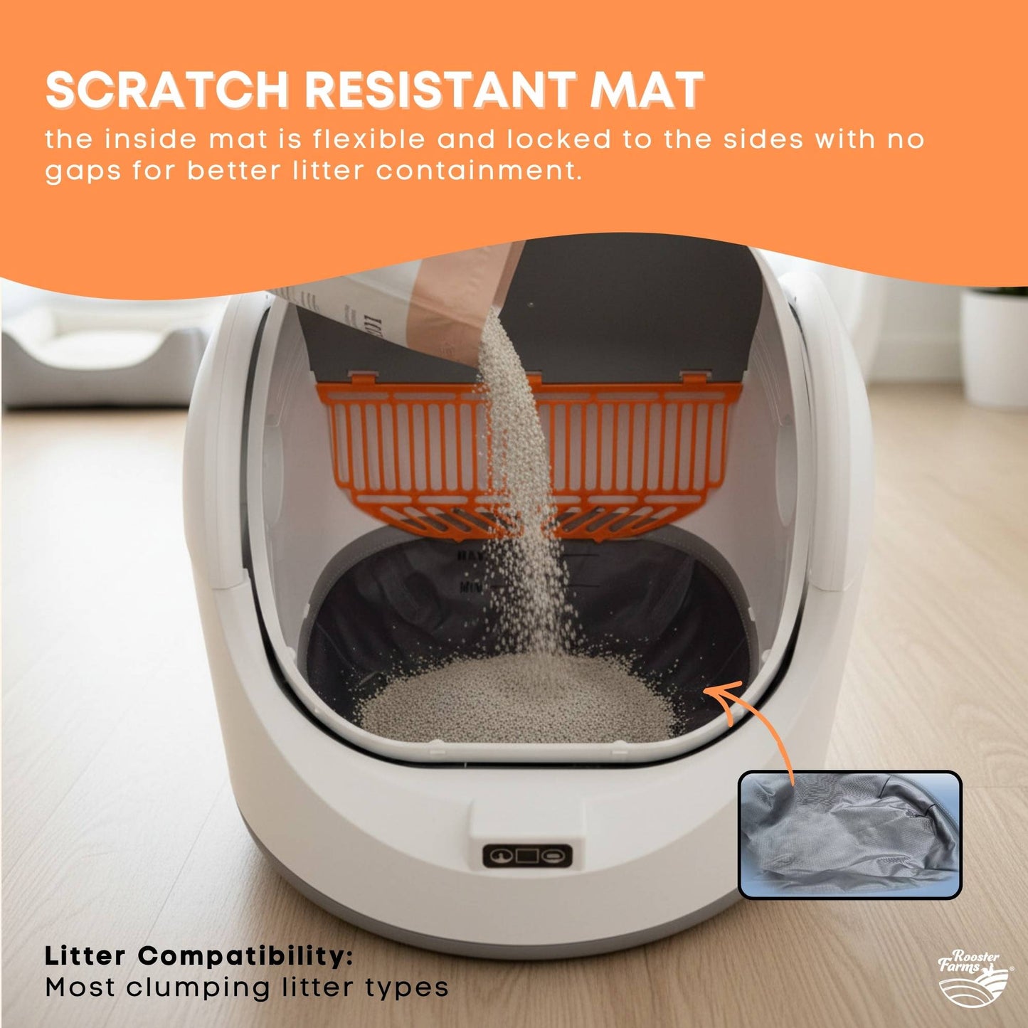 Rooster Farms Smart Cat Litter Box Automatic WiFi Self Cleaning Tray 68L
