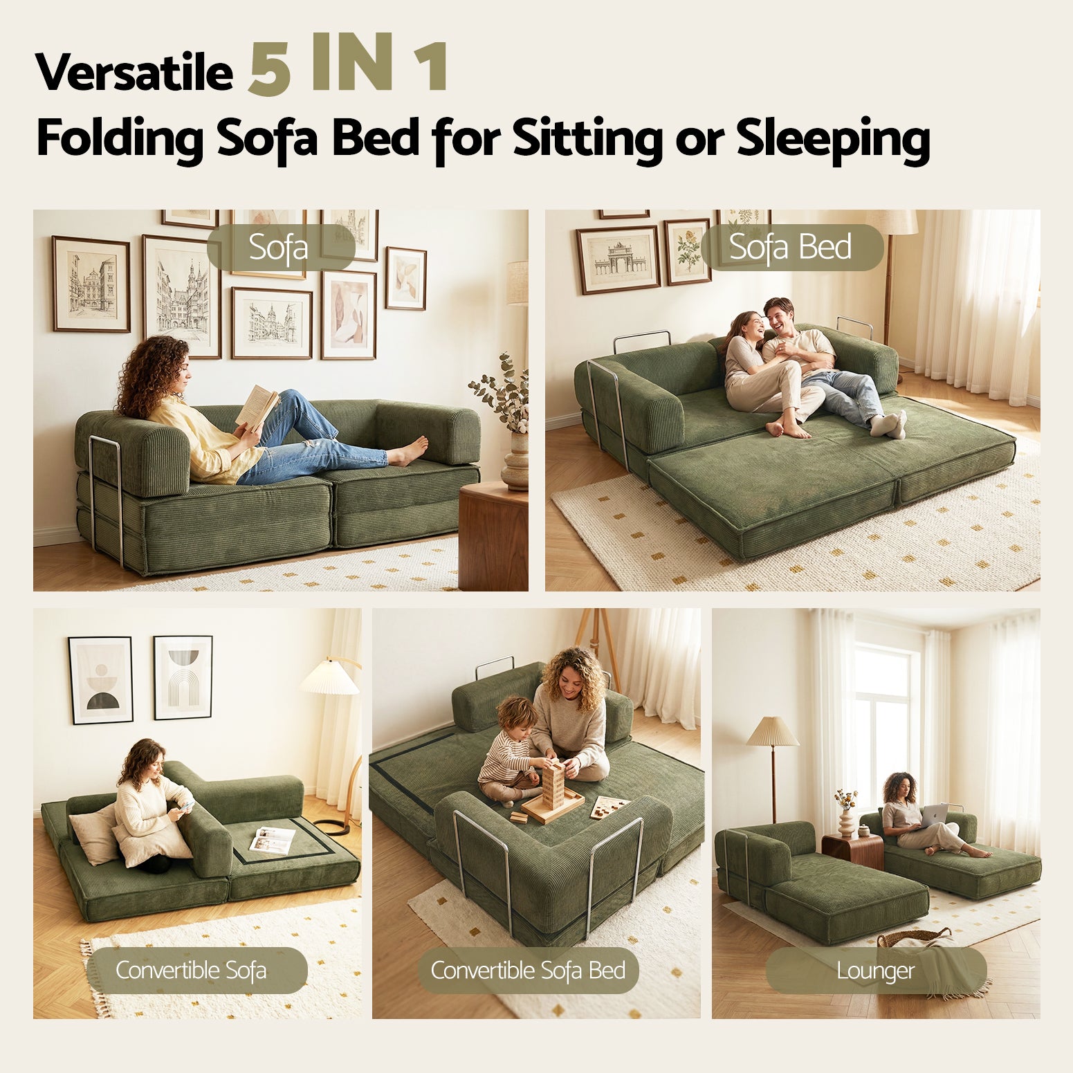 Artiss Convertible Folding Sofa Bed Green