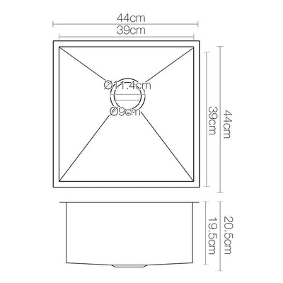 Cefito Kitchen Sink 44X44CM Stainless Steel Basin Single Bowl Black