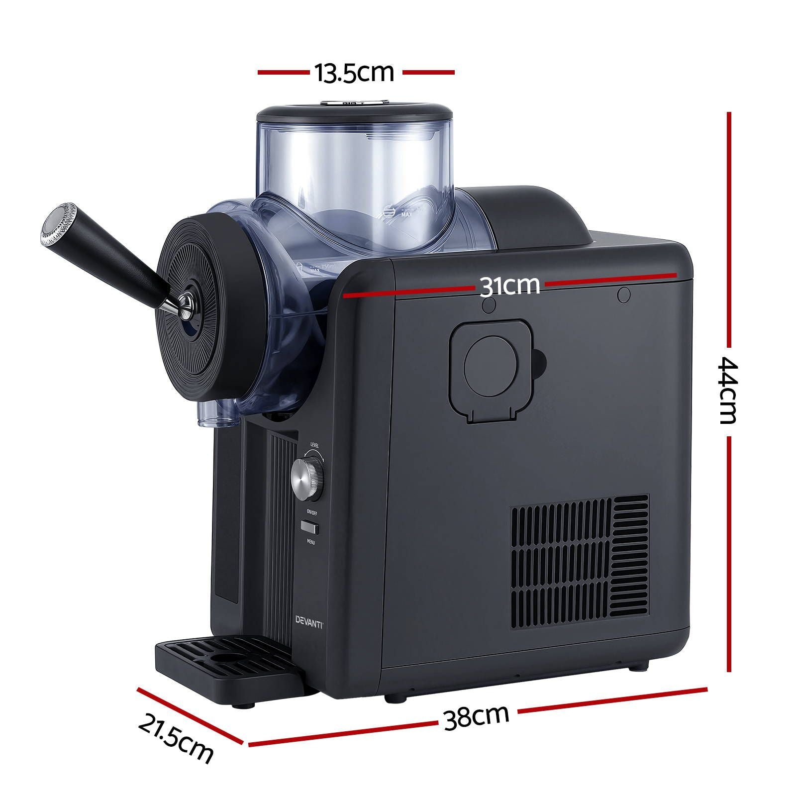 Devanti 2L Slushie Machine Ice Cream Maker Frozen Smoothies Milkshakes Black