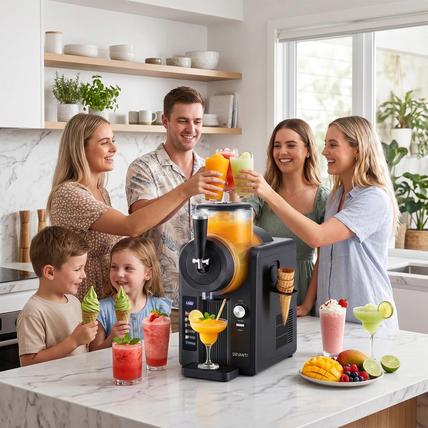 Devanti 2L Slushie Machine Ice Cream Maker Frozen Smoothies Milkshakes Black